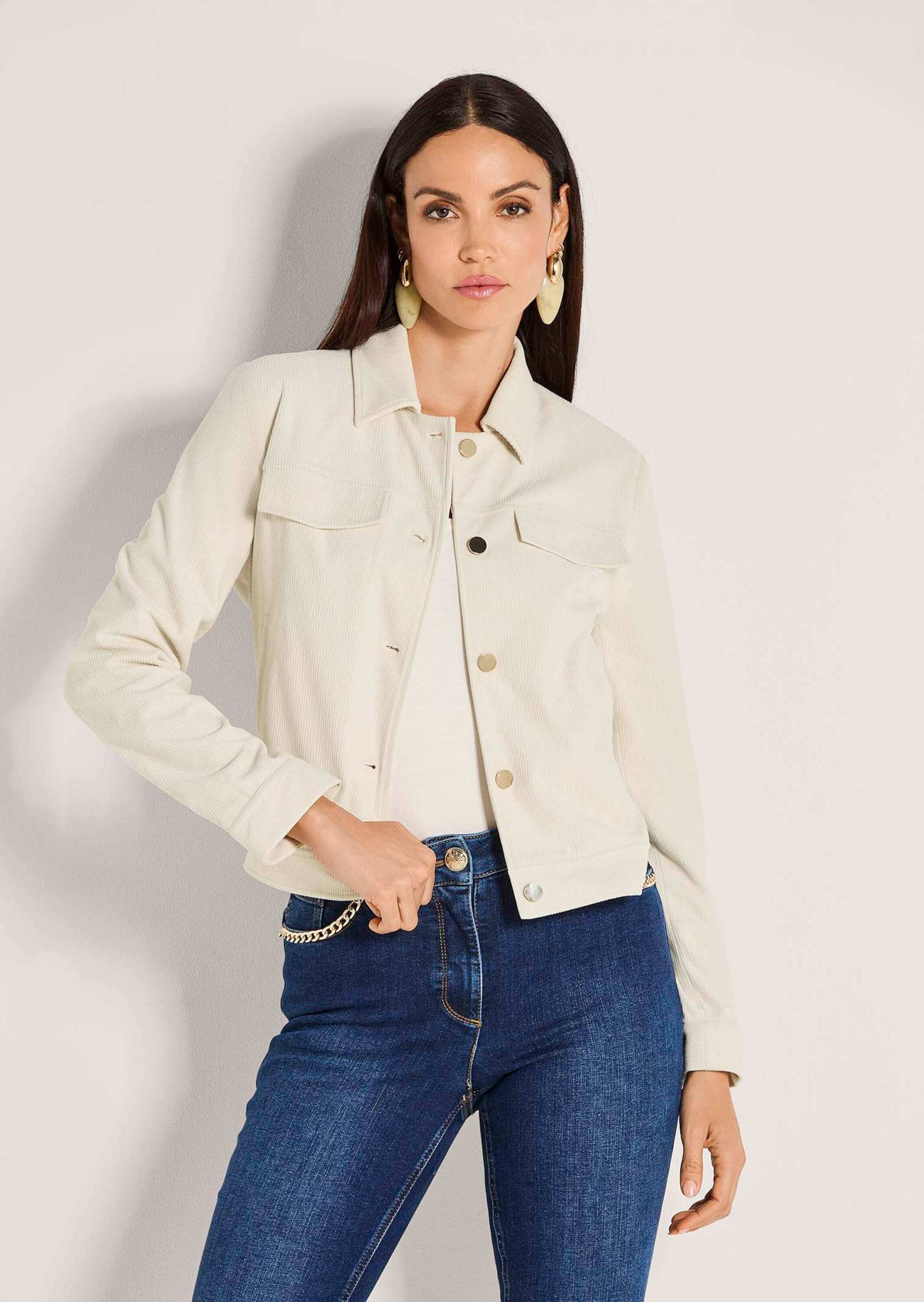 MADELEINE Strickfleecejacke »Cordjacke Kurzjacke mit Umlegekragen«