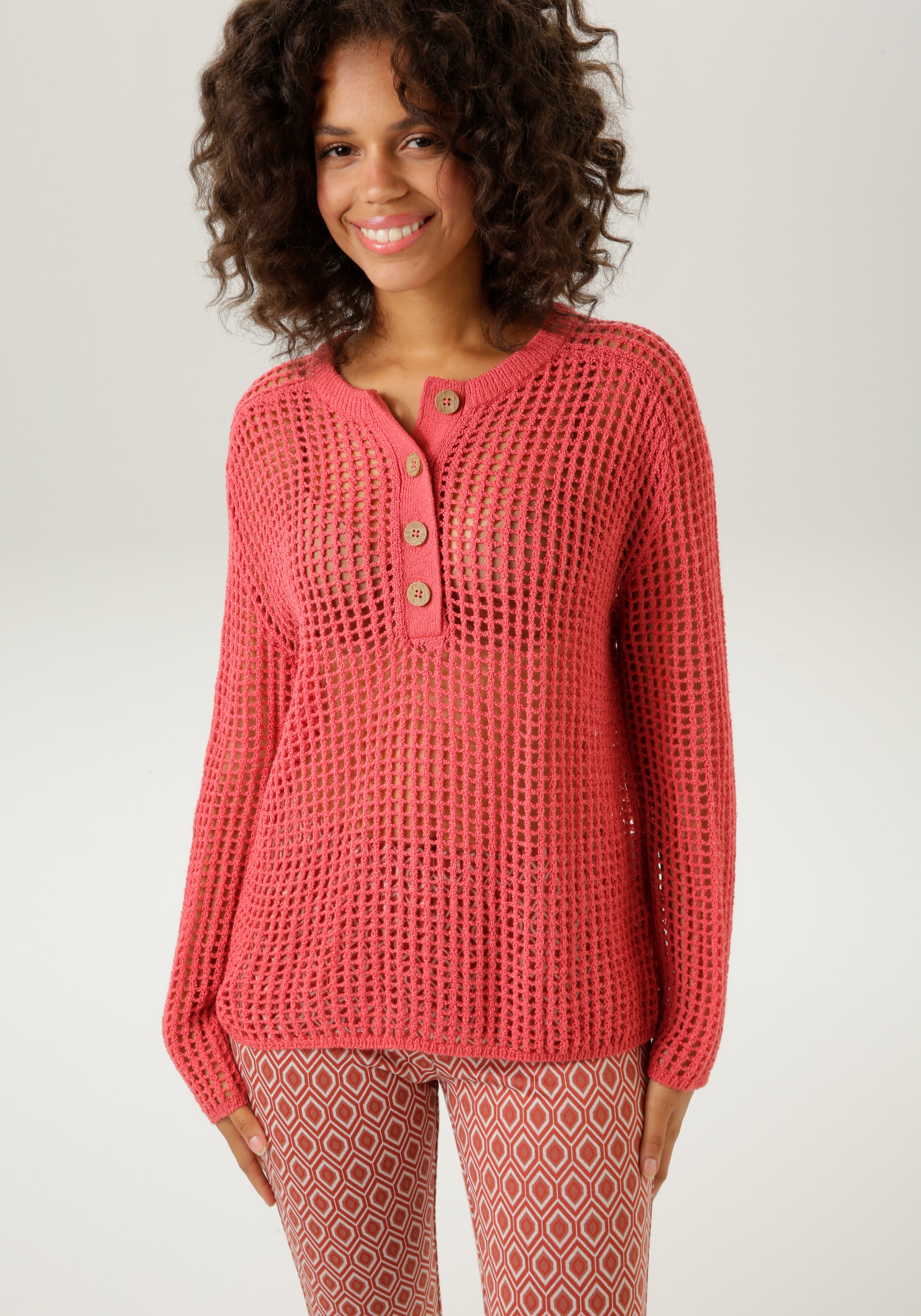 Aniston CASUAL Strickpullover, im coolem Lochstrick-Muster
