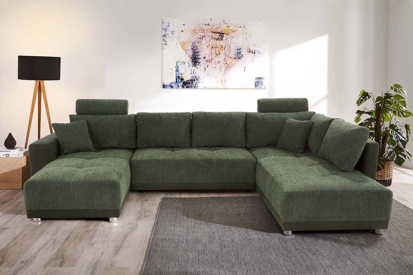 Jockenhöfer Gruppe Wohnlandschaft "Orlando U-Form, B: 337 cm, Liegefl. 135x305 cm" mit Schlaffunktion, Bettkasten, 2 Kopfstützen & 2 Zierkissen,Federkern
