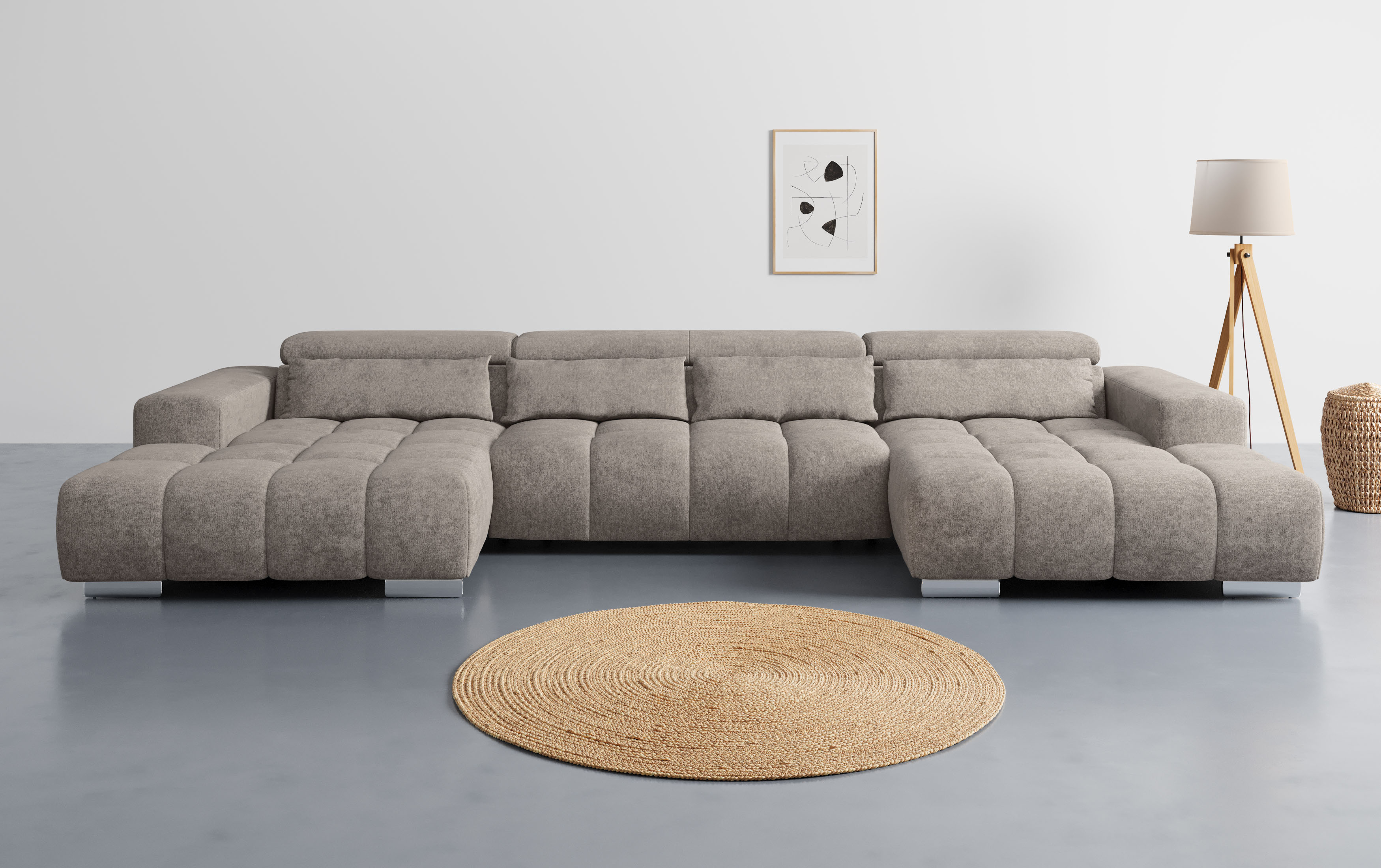 COTTA Wohnlandschaft "Orion U-Form, B: 400 cm" Kopfteilverstellung & 4 Kissen, optional elektr. Sitztiefenverstellung