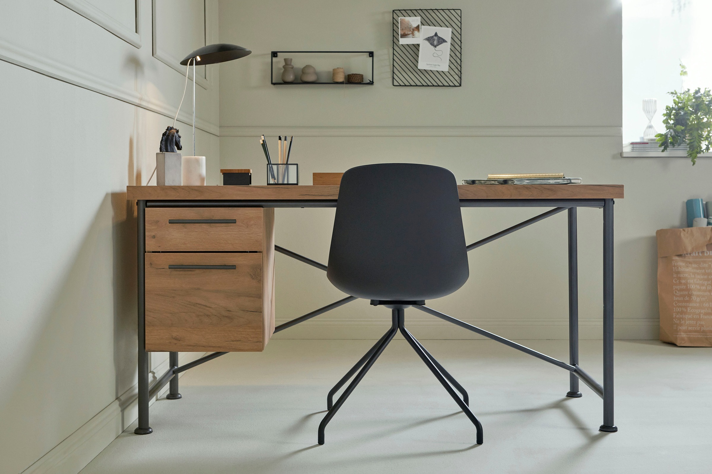 Jahnke Schreibtisch »CRAFT«, Schreibtisch im Industrie-Design, wechselseitig montierbar