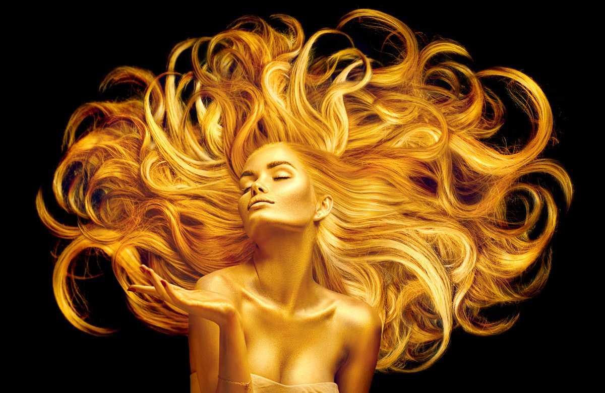 PAPERMOON Fototapete "GOLDENE FRAU PORTRAIT", B/L: 4mm x 2,6mm, Bahnen: 8 Stk. St., bunt, Schlafzimmer, Tapeten