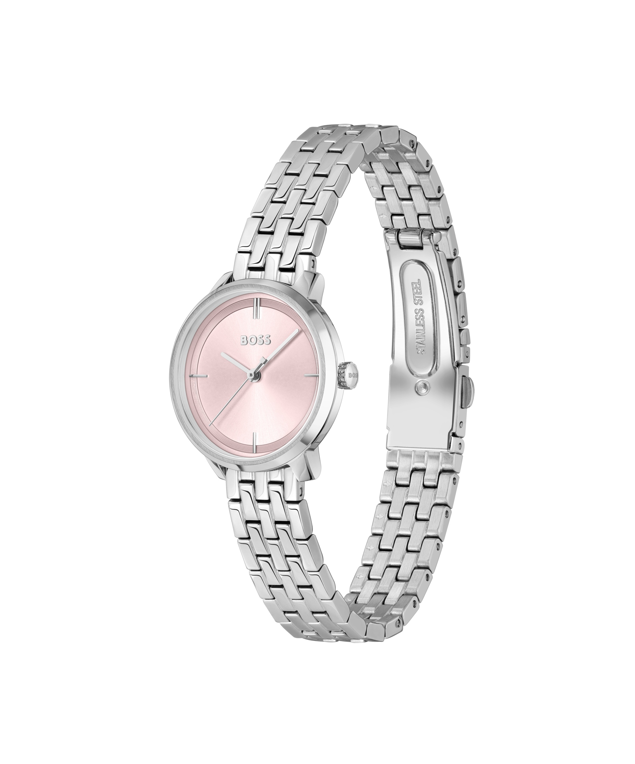 BOSS Quarzuhr »LUCIA«, Armbanduhr, Damenuhr, Edelstahlarmband, analog, Glassteine