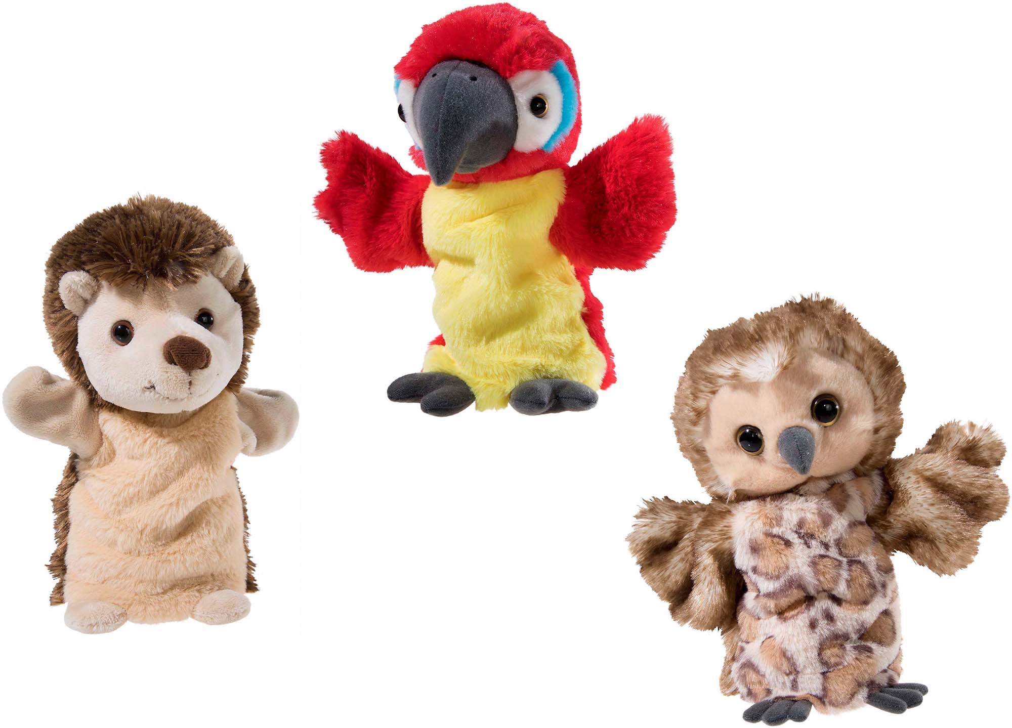 Heunec® Handpuppe »Igel, Eule und Papagei«, (Set, 3 tlg.)