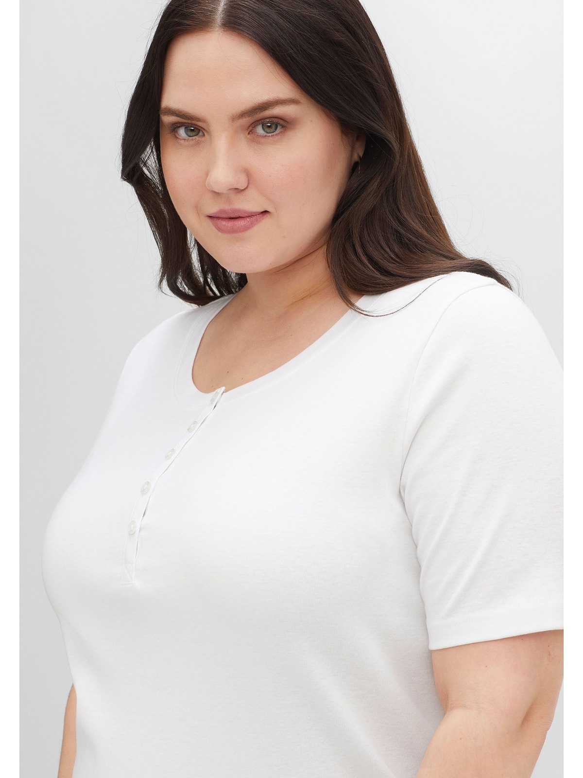 Sheego T-Shirt »Große Größen«, in Rippstruktur, mit Knopfleiste