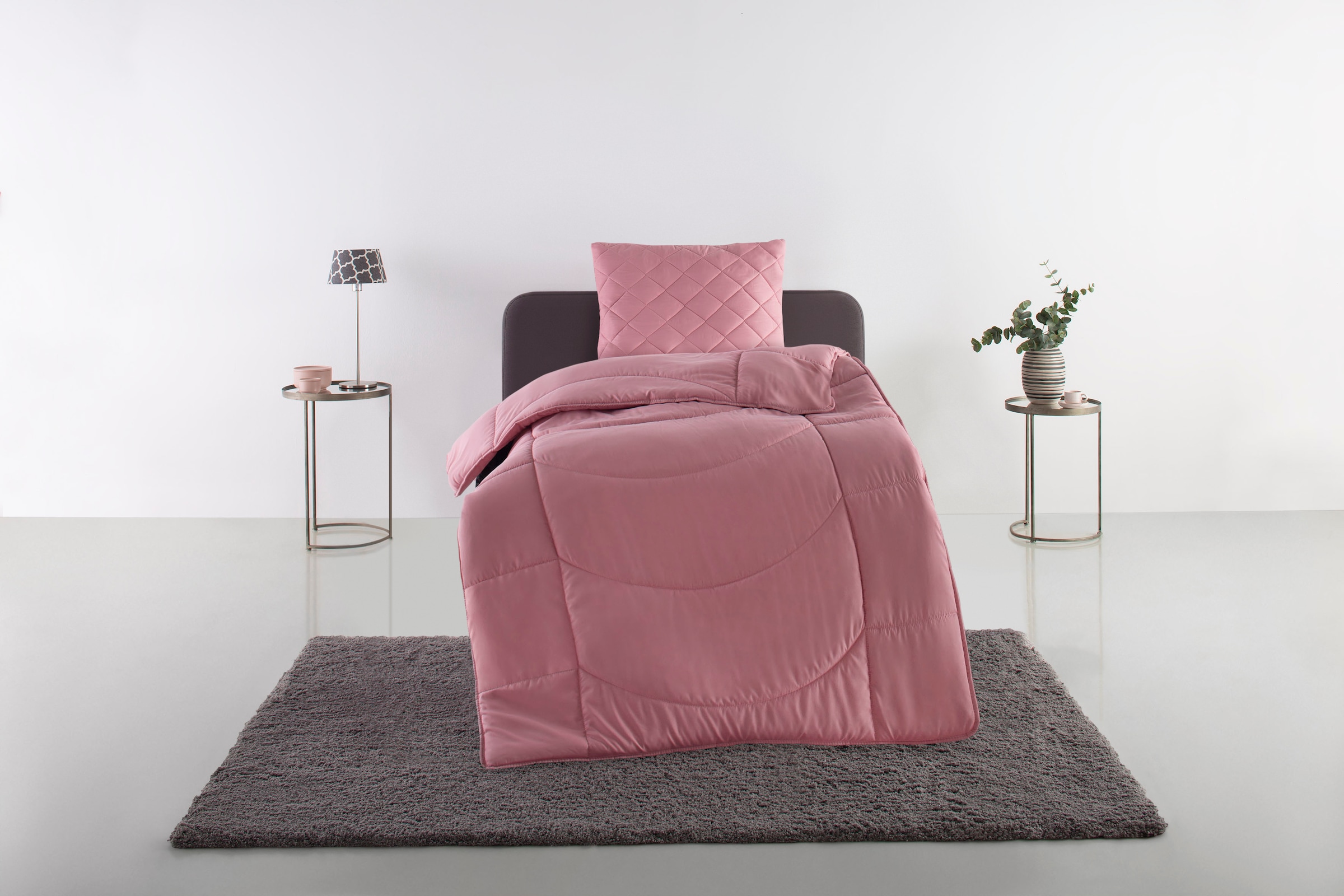 my home Steppbett + Kopfkissen »Microlux, Bettdecke 135x200 cm, 155x220 cm«, (Spar-Set, 1x Bettdecke und 1x Kopfkissen), Set mit Kissen 40x80 cm, 80x80 cm, Sommer, Herbst, Winter in 4 Farben