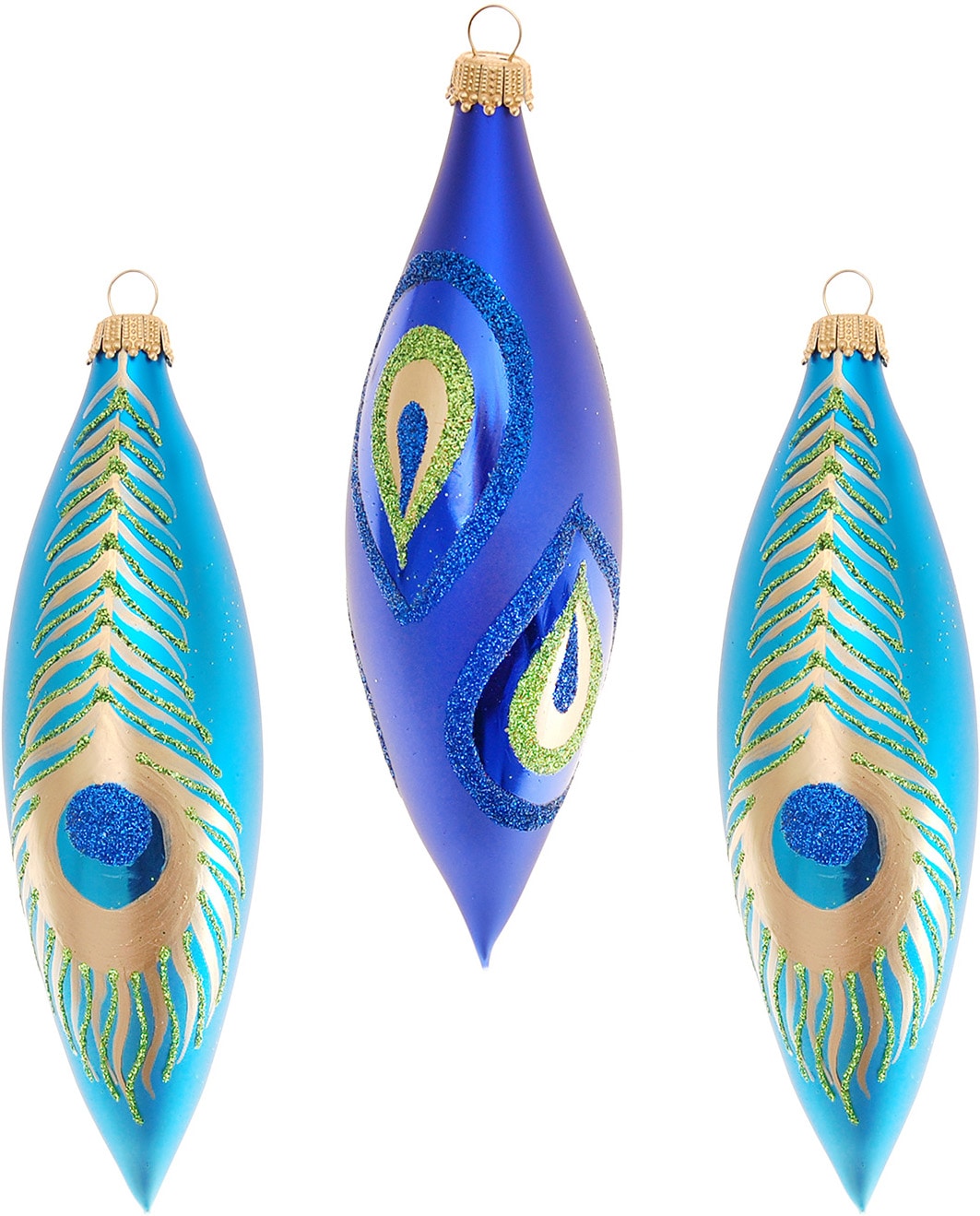 Krebs Glas Lauscha Christbaumschmuck »Oliven Pfau-Design« Glas, 3 Stück