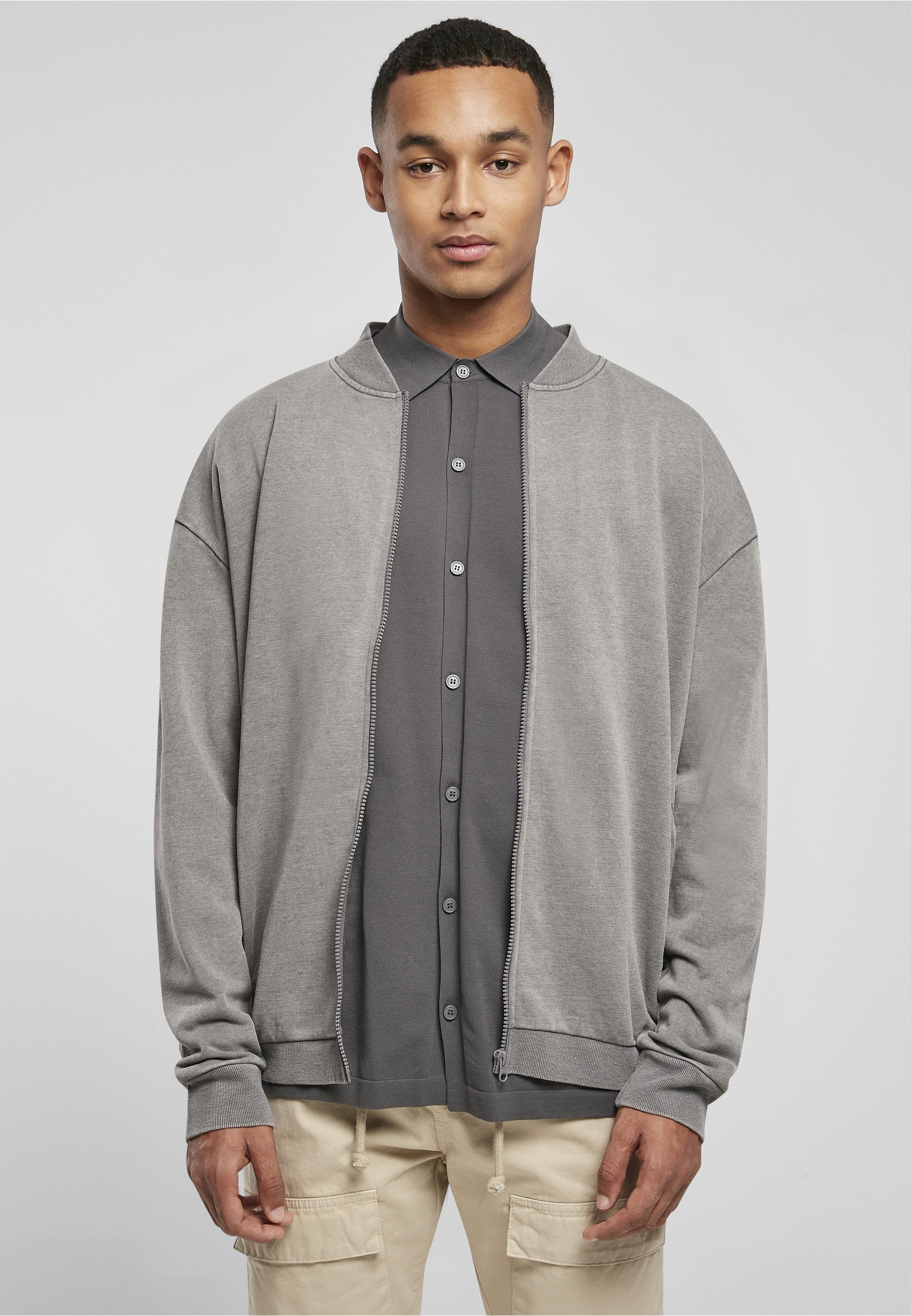 URBAN CLASSICS Bomberjacke »Urban Classics Herren Washed Sweat Bomber« 1 Stk. tlg. ohne Kapuze