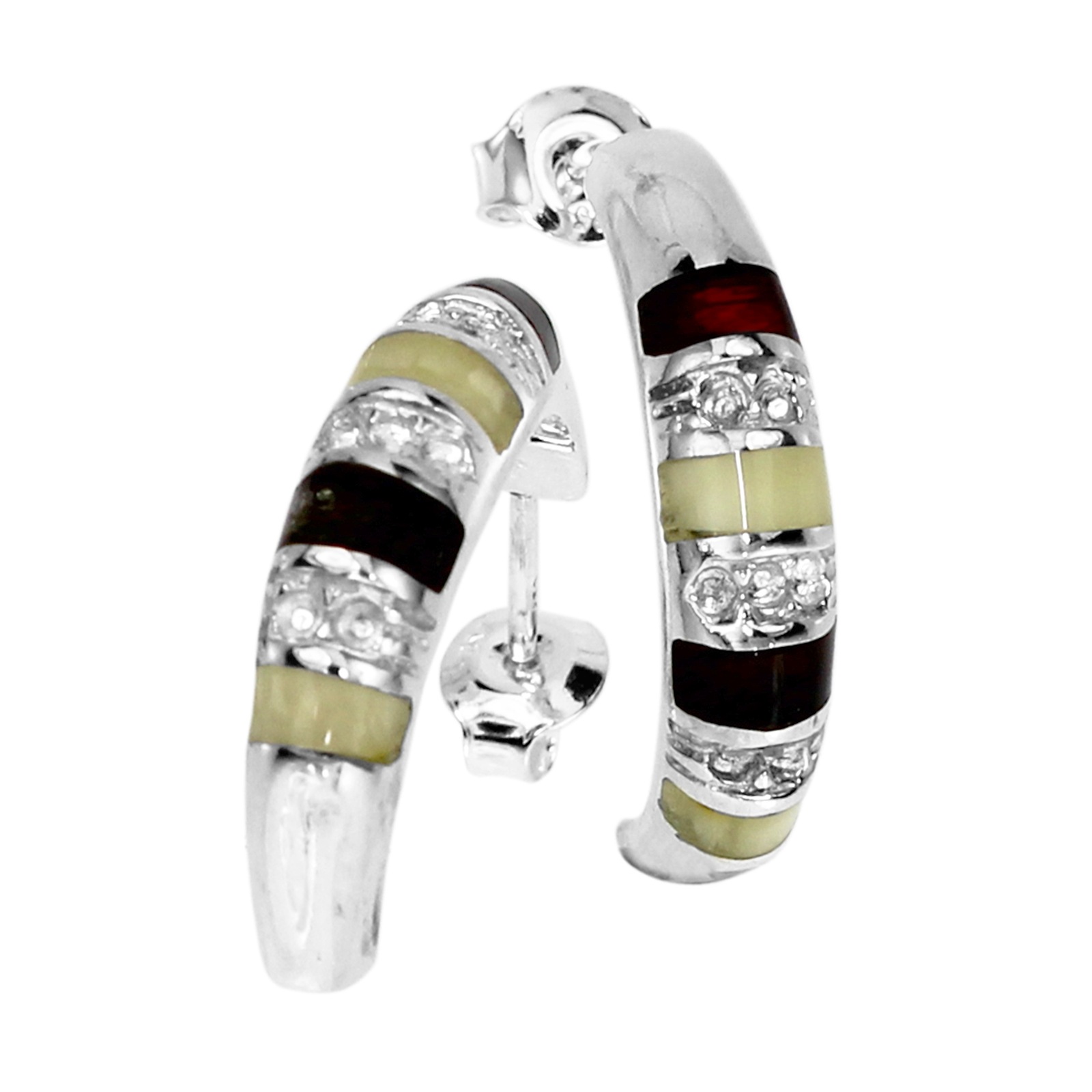 OSTSEE-SCHMUCK Damen Paar Ohrstecker "Ostsee-Schmuck Halbcreole Bente Halbcreole Bente", 22x5mm, Silber 925 (Sterlingsilber), weiß, Silber 925