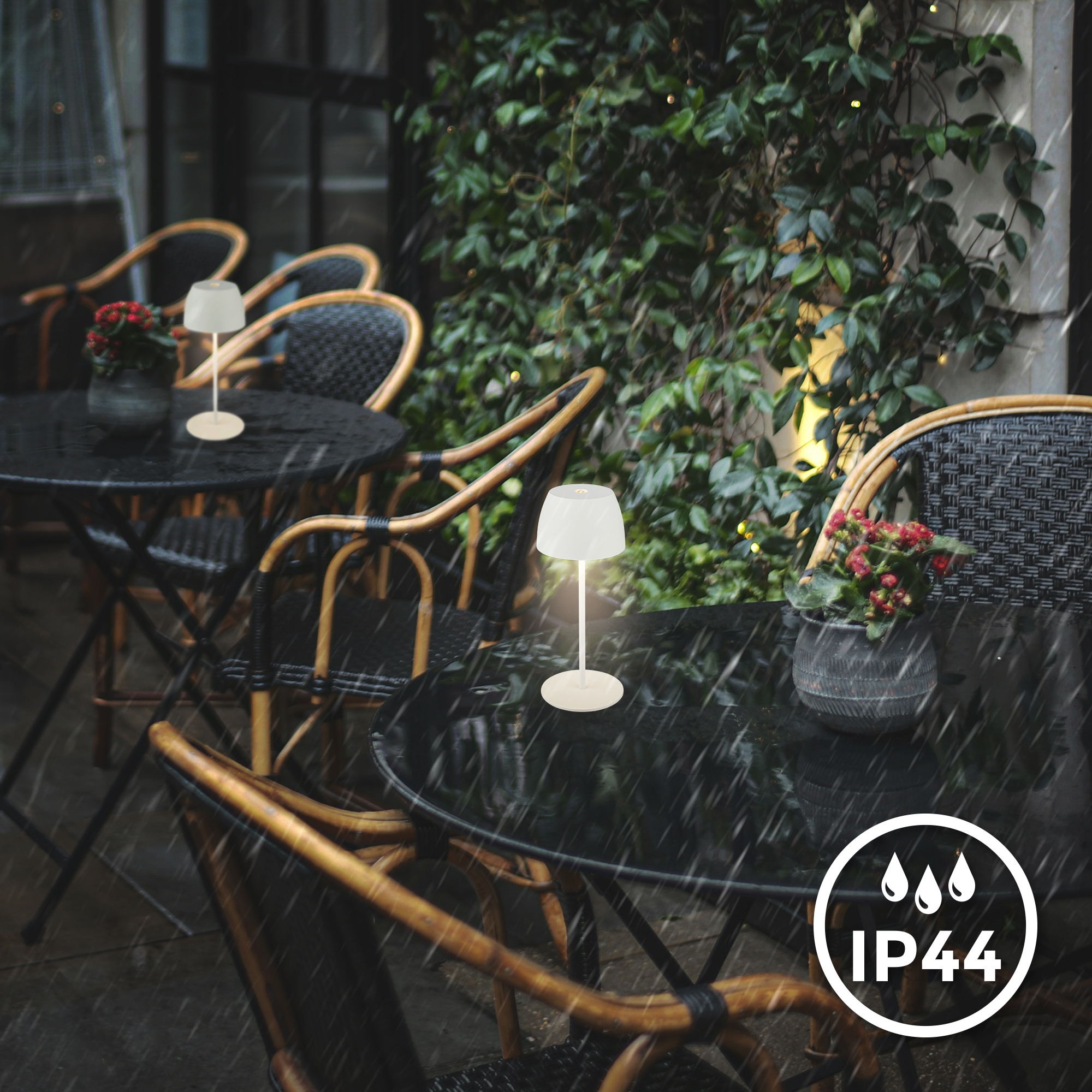 B.K.Licht Außen-Tischleuchte »BK_TL1605 Mini Akku LED Tischlampe, Touchdimmer, mit USB-C«, 1 flammig, Leuchtmittel LED-Modul | LED fest integriert, 2.700 K, 150 Lm, 2,5W, IP44, Akku wechselbar, 4h-24h Leuchtdauer, Weiß
