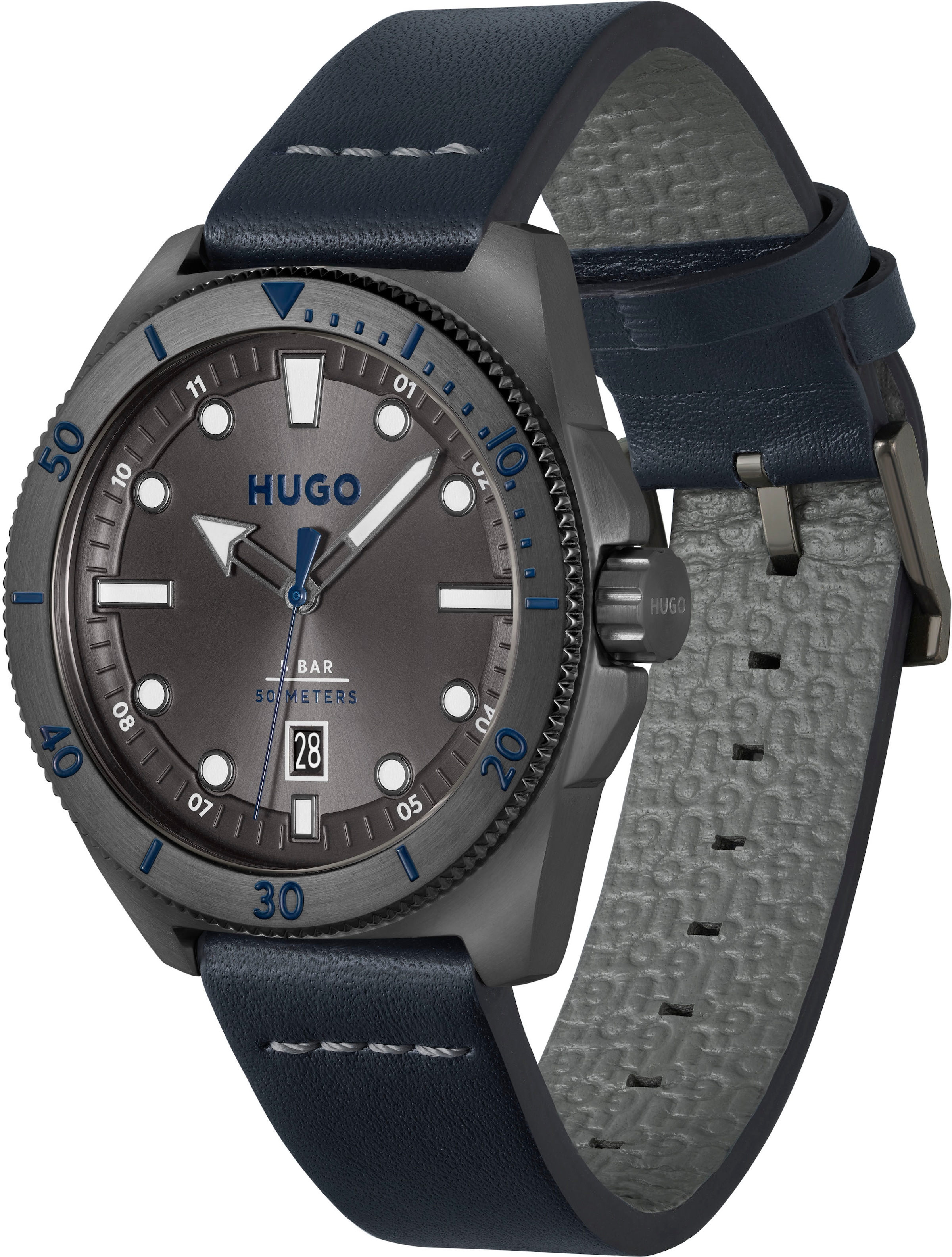 HUGO Quarzuhr »#VISIT, 1530302«, Armbanduhr, Herrenuhr, Datum, Mineralglas, anlog