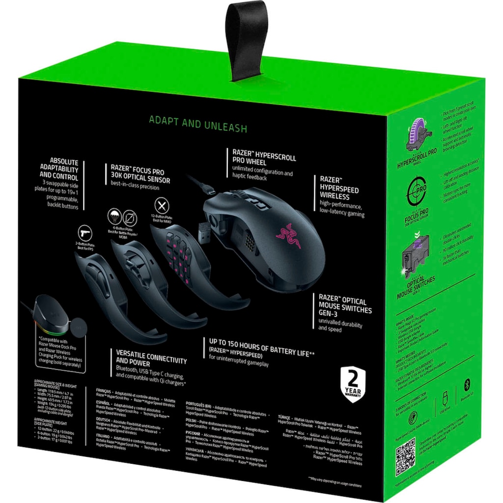 RAZER Gaming-Maus »Naga V2 Pro«, Bluetooth-RF Wireless-kabelgebunden