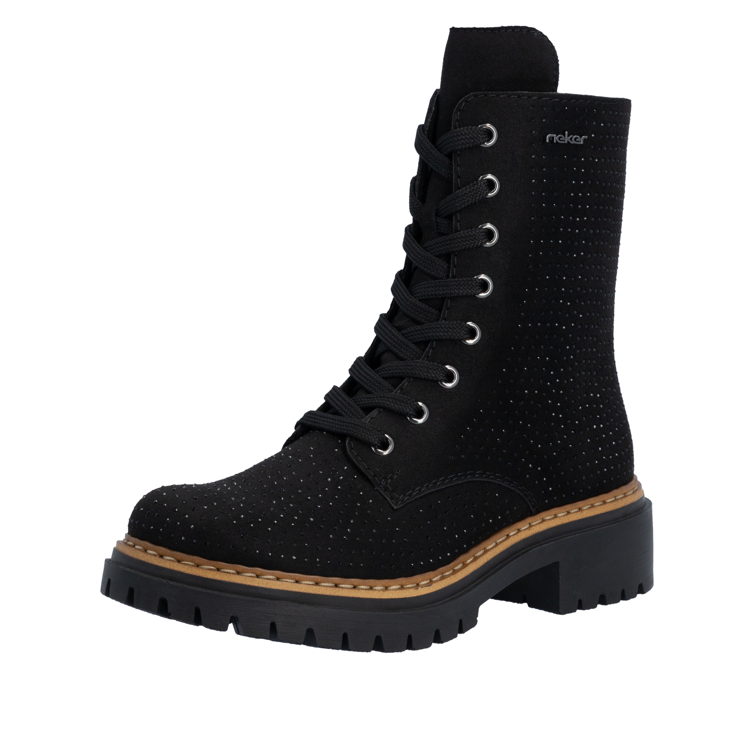 Rieker Schnürboots Schnürstiefelette, Blockabsatz, mit Glitzersteinchen verziert