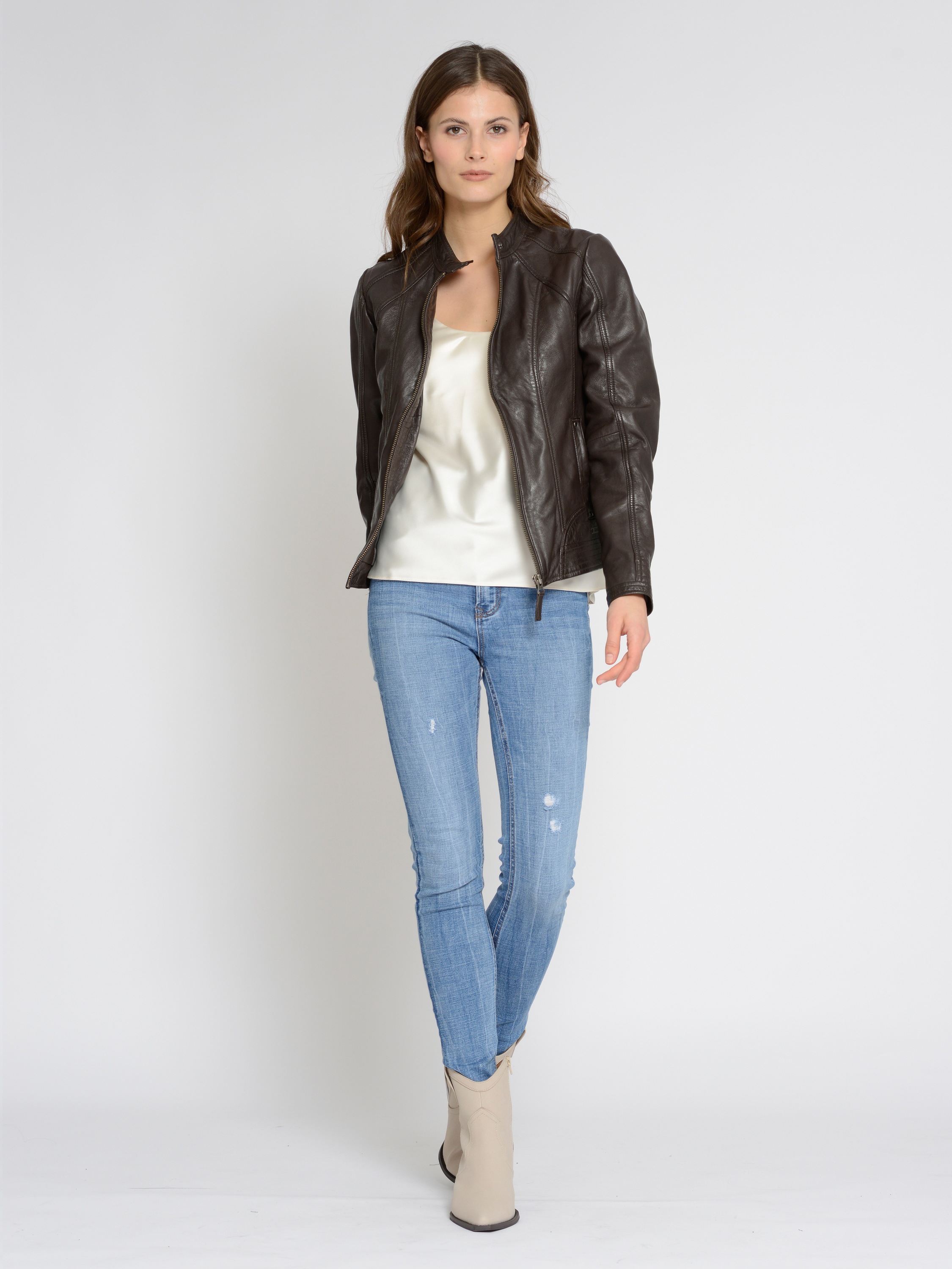 Lederjacke MUSTANG "Blanca", Damen, Gr. L, braun (schwarz braun), Obermaterial: 100% Lammleder; Futter: 100% Baumwolle; Ärmelfutter: 100% Polyester, Jacken 3
