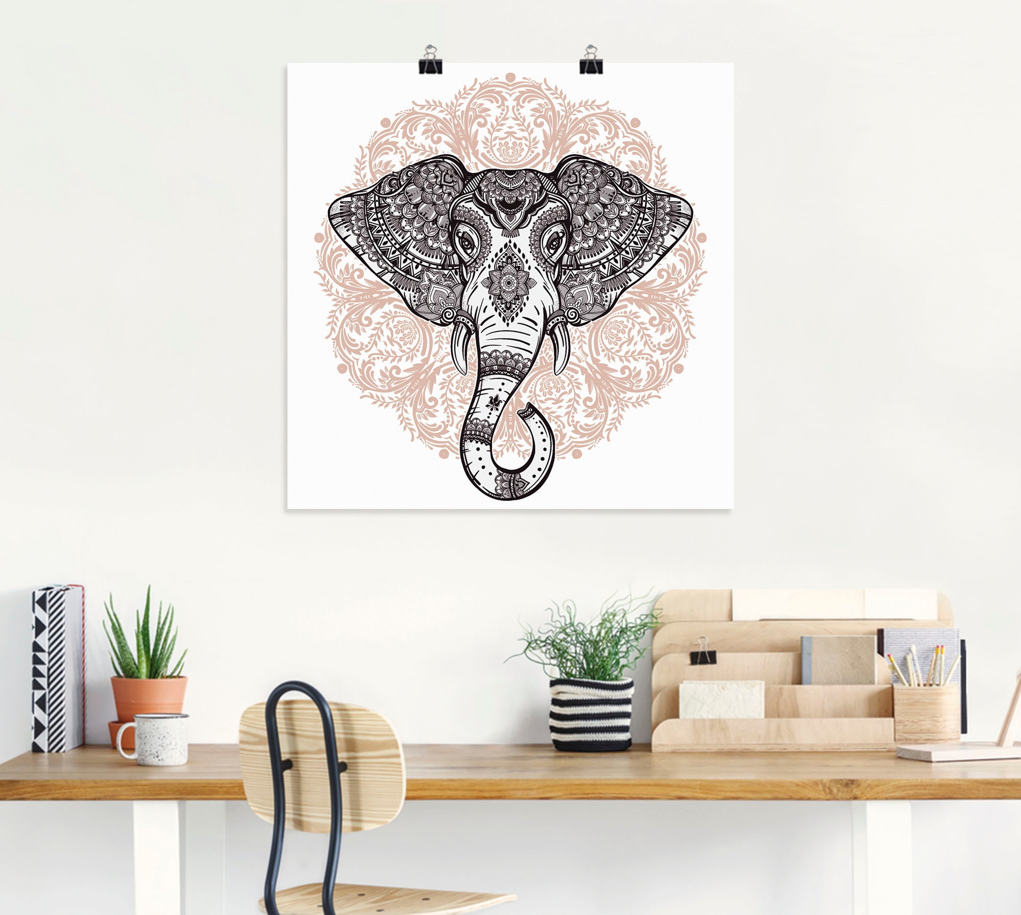 Artland Wandbild »Vintage Mandala Elefant«, Wildtiere, (1 St.), als Leinwandbild, Poster, Wandaufkleber in verschied. Größen