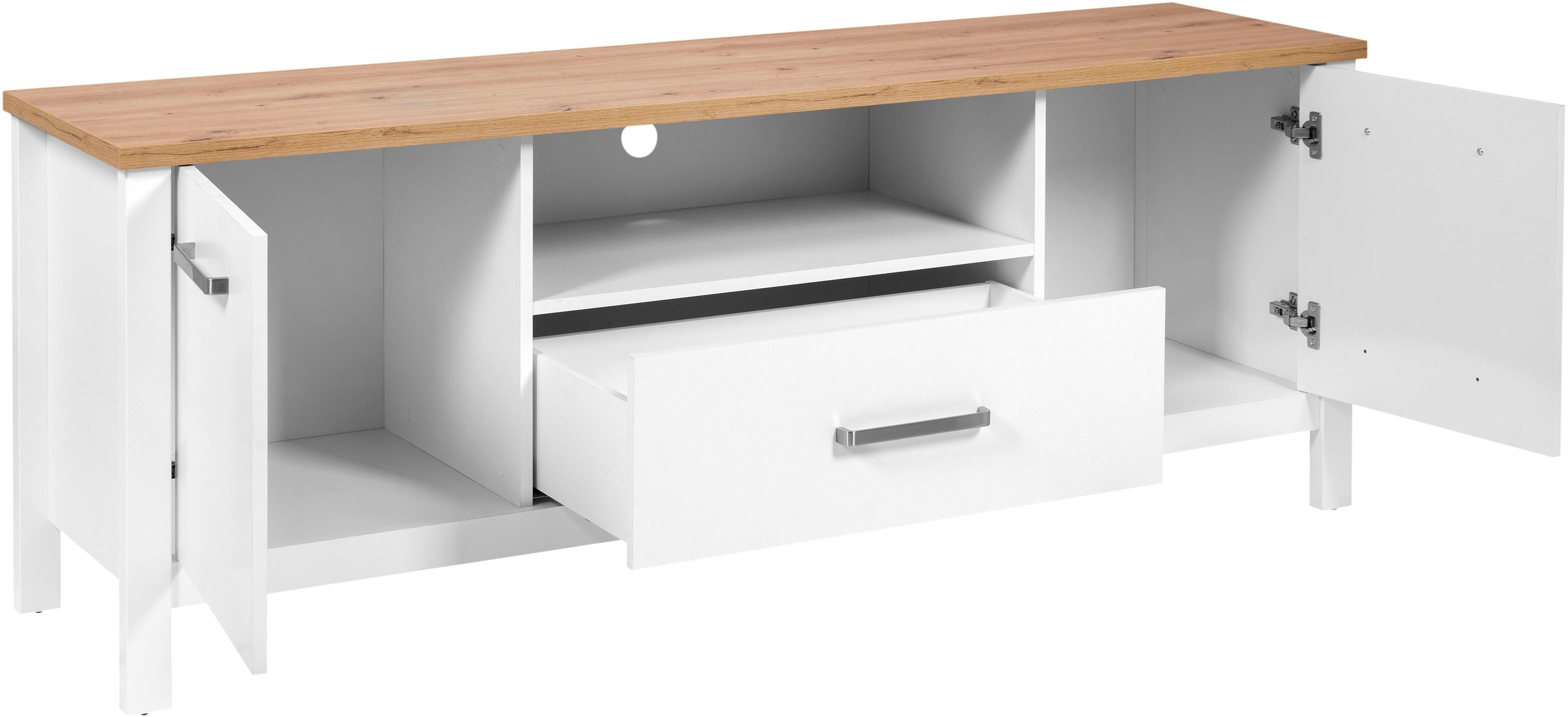 Inter Link TV-Board »Pienza, Weiss/Artisan Eiche Nachbildung, viel Stauraum, Softclose« 1 Stk. tlg. TV Lowboard mit Kabeldurchführung, Skandi Look, 173 x 45 x 64 cm