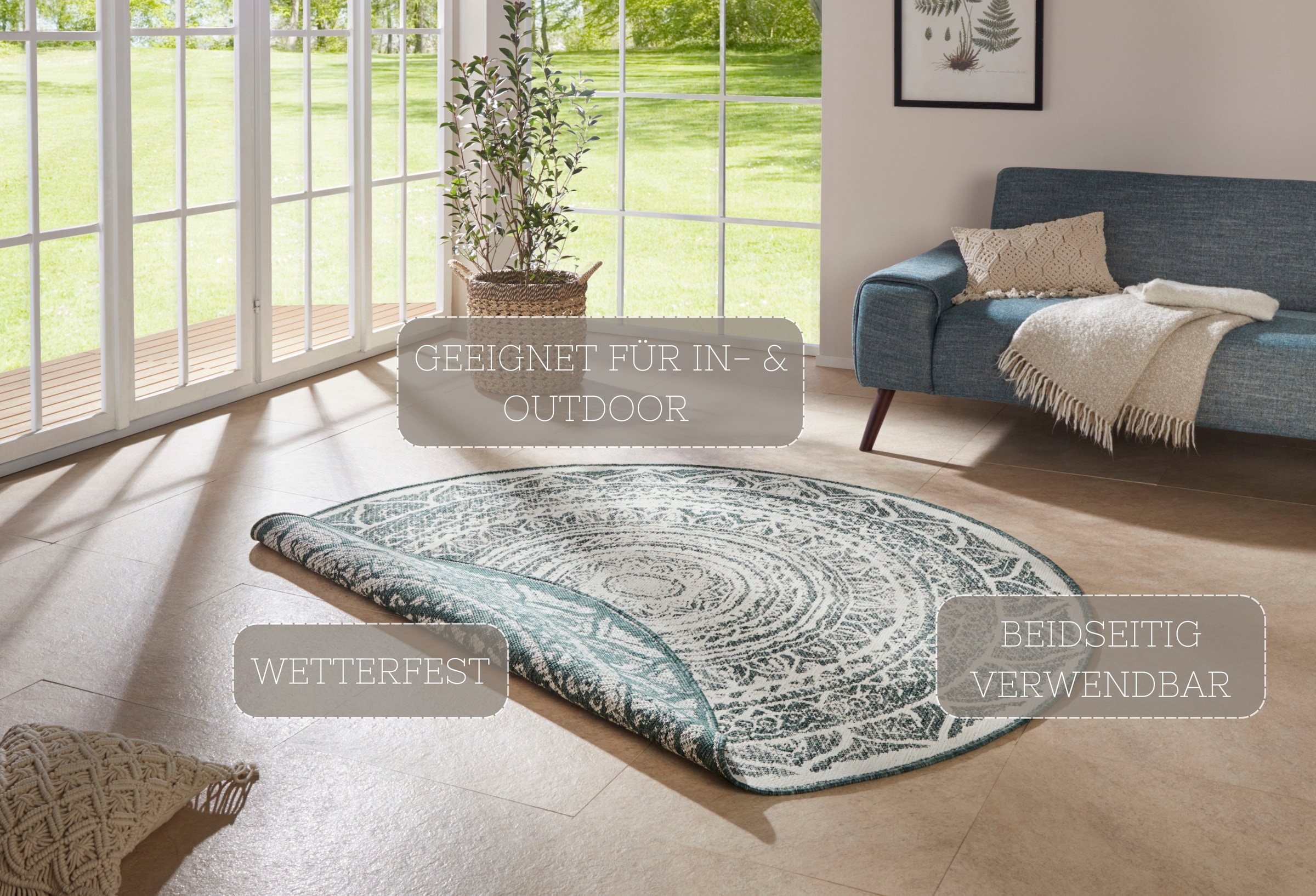 NORTHRUGS Teppich »Siruma Wendeteppich«, rund, 5 mm Höhe, In- & Outdoor, beidseitig, Orientalisch, Teppich, Garten, Flur