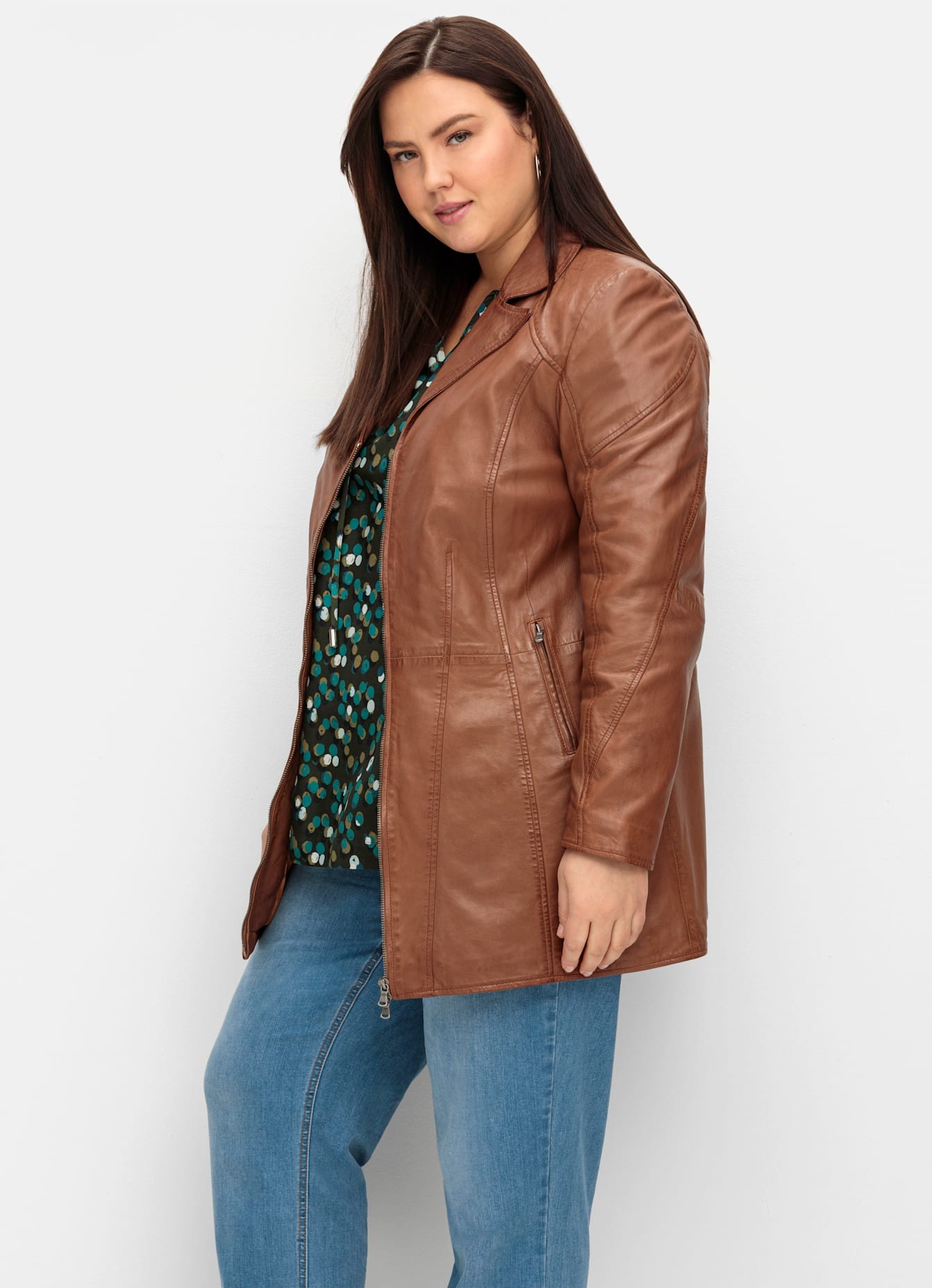 Sheego Lederjacke, ohne Kapuze günstig online kaufen