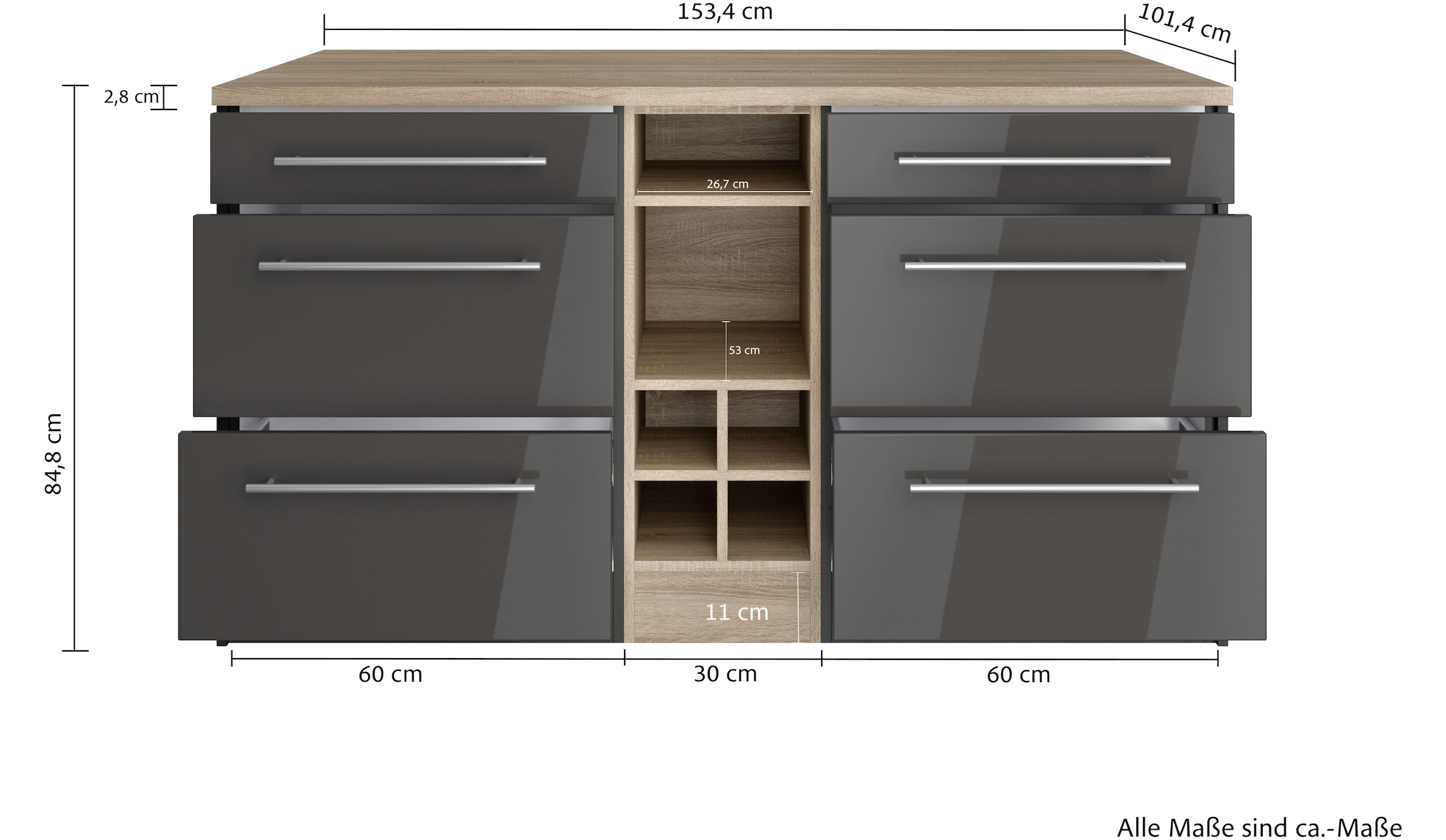 HELD MÖBEL Kücheninsel »Wien«, Breite 153 cm, MDF-Fronten, Flaschenregal