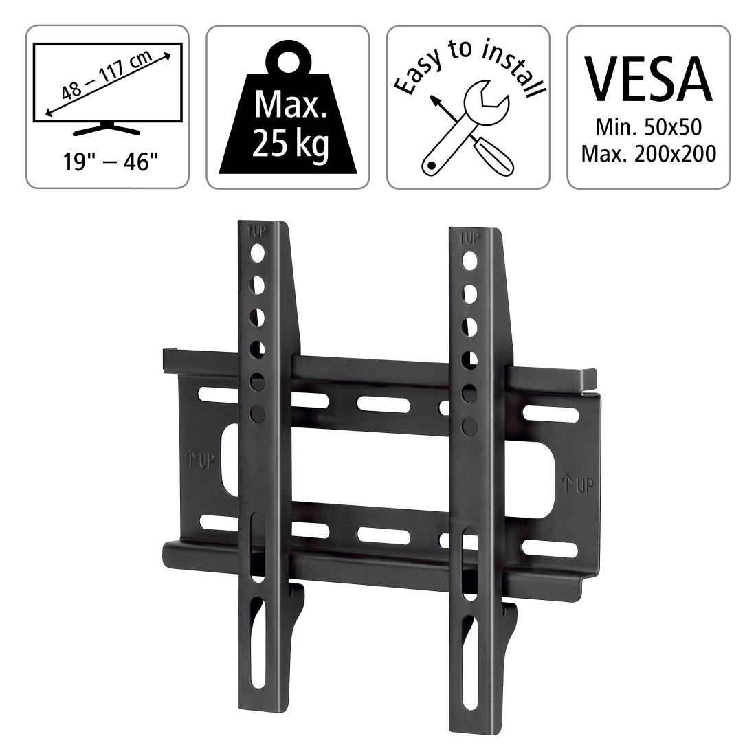 Hama TV-Wandhalterung »TV-Halterung bis 25kg, flach, starr, 48 - 127 cm (19" - 50"), 32", 43"«, bis 127 cm Zoll, VESA 200x200