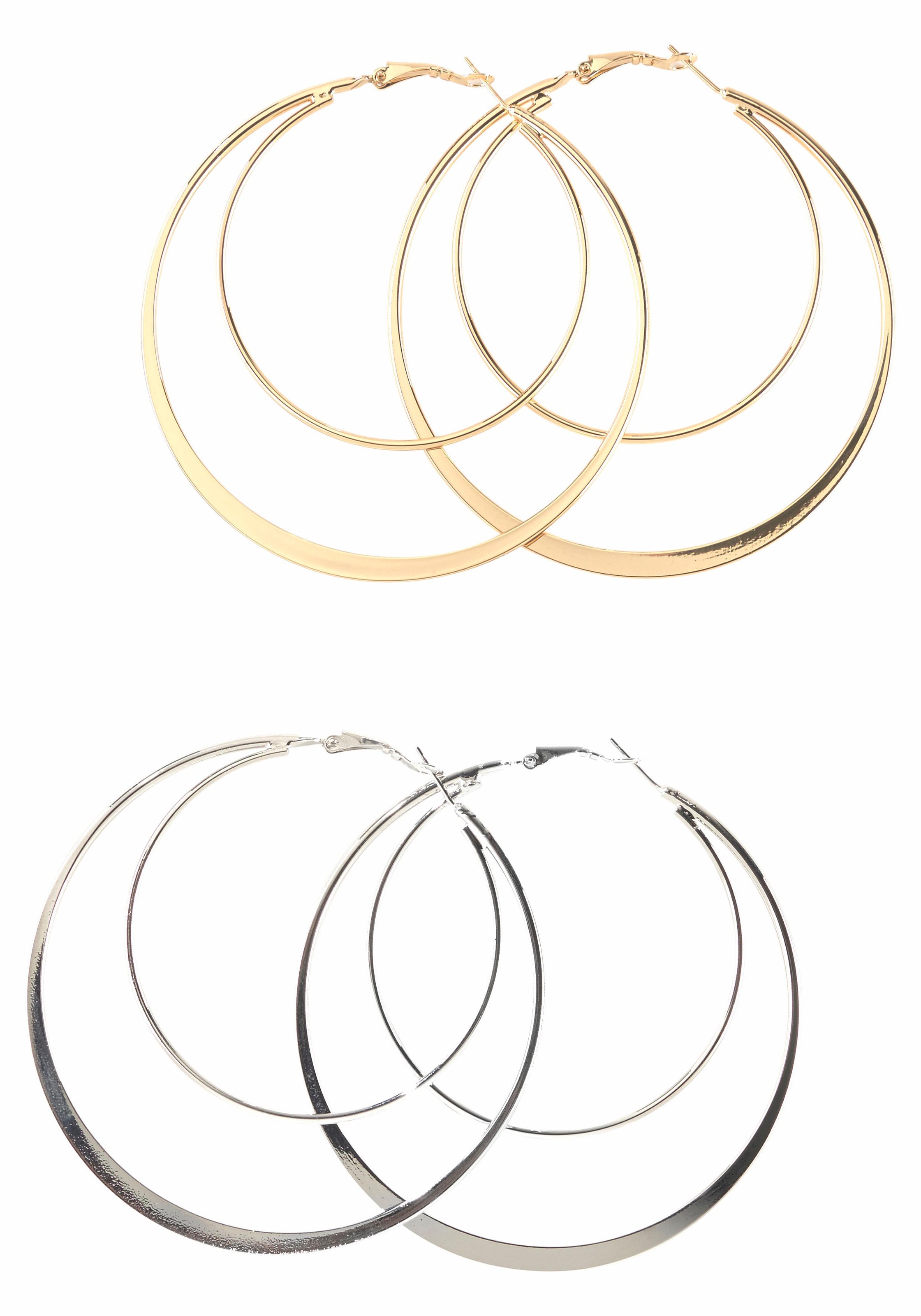 FIRETTI Damen Creolen-Set "klassisch mit einem Hauch extravaganz", 75mm, Metall, gold, Metall, Ohrringe