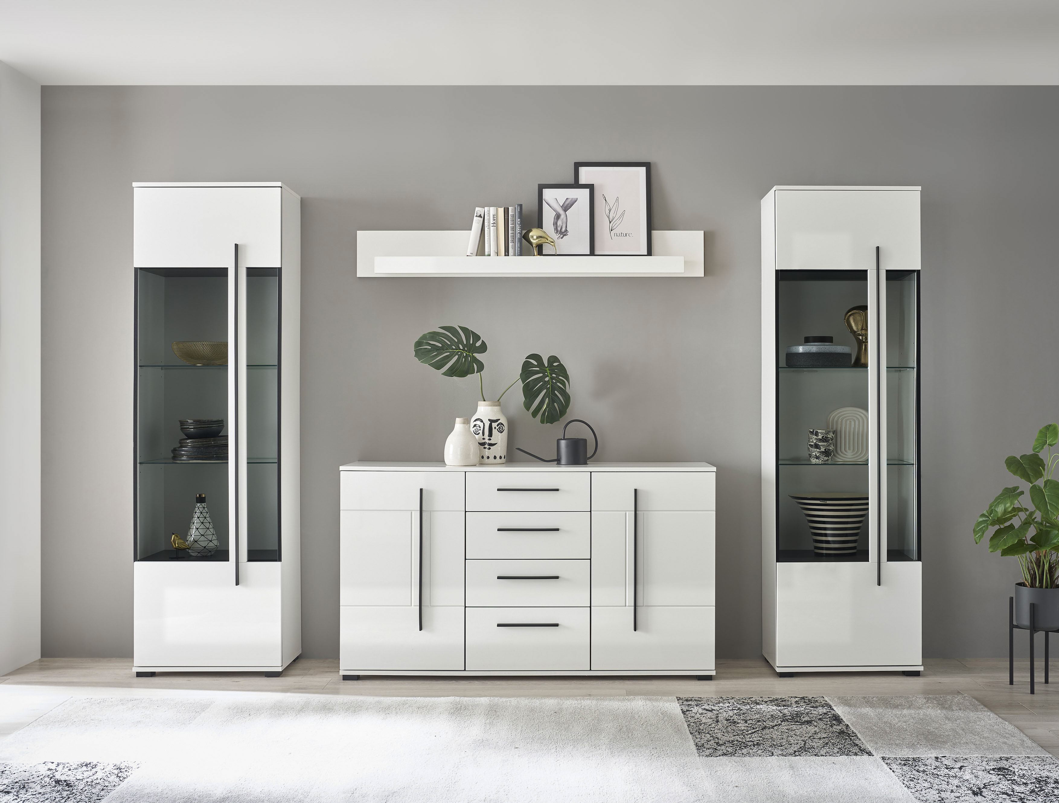 Home affaire Wohnwand "Cantara, Anbauwand, Wohnzimmer-Set, in Eiche Evoke, Weiß oder Kaschmir" Set