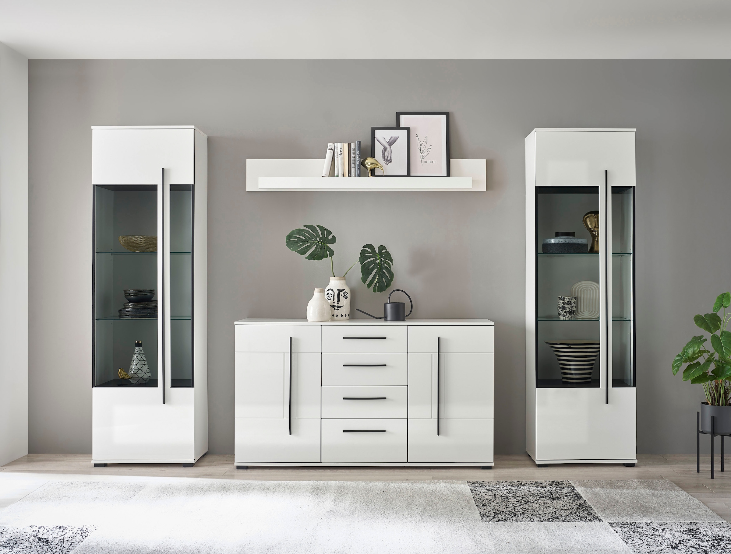 Home affaire Wohnwand "Cantara, moderne Anbauwand, Wohnzimmer-Set, in Eiche günstig online kaufen