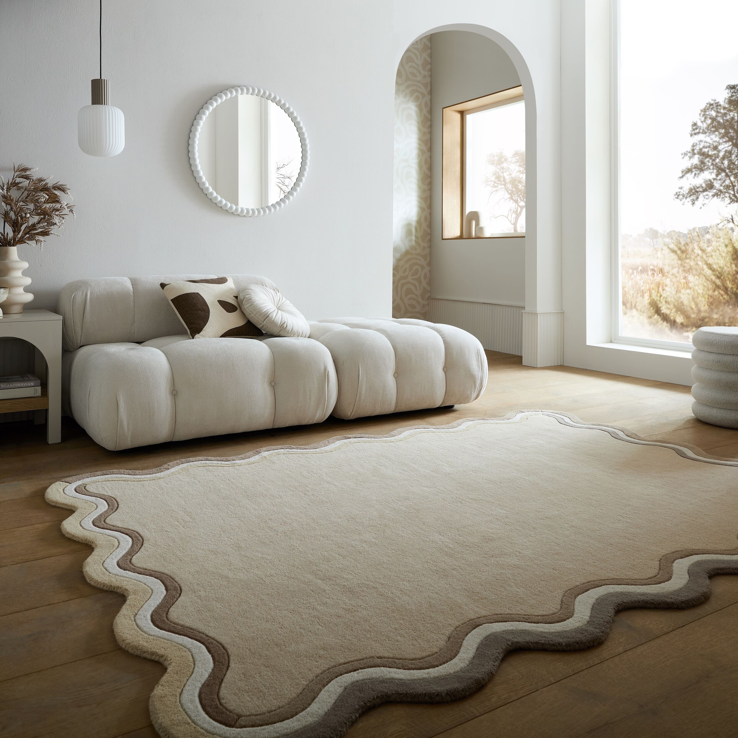 FLAIR RUGS "LEO SCALLOP BORDER" rechteckig 8 mm Höhe Wolle Border Teppich, mit Muschelsaumkante