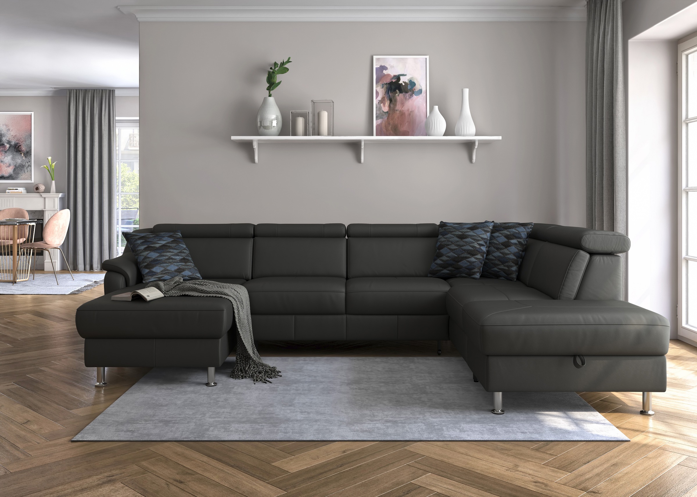 sit&more Wohnlandschaft »Freetown U-Form«, Kopfteilverstellung und Federkern, wahlweise mit Bettfunktion