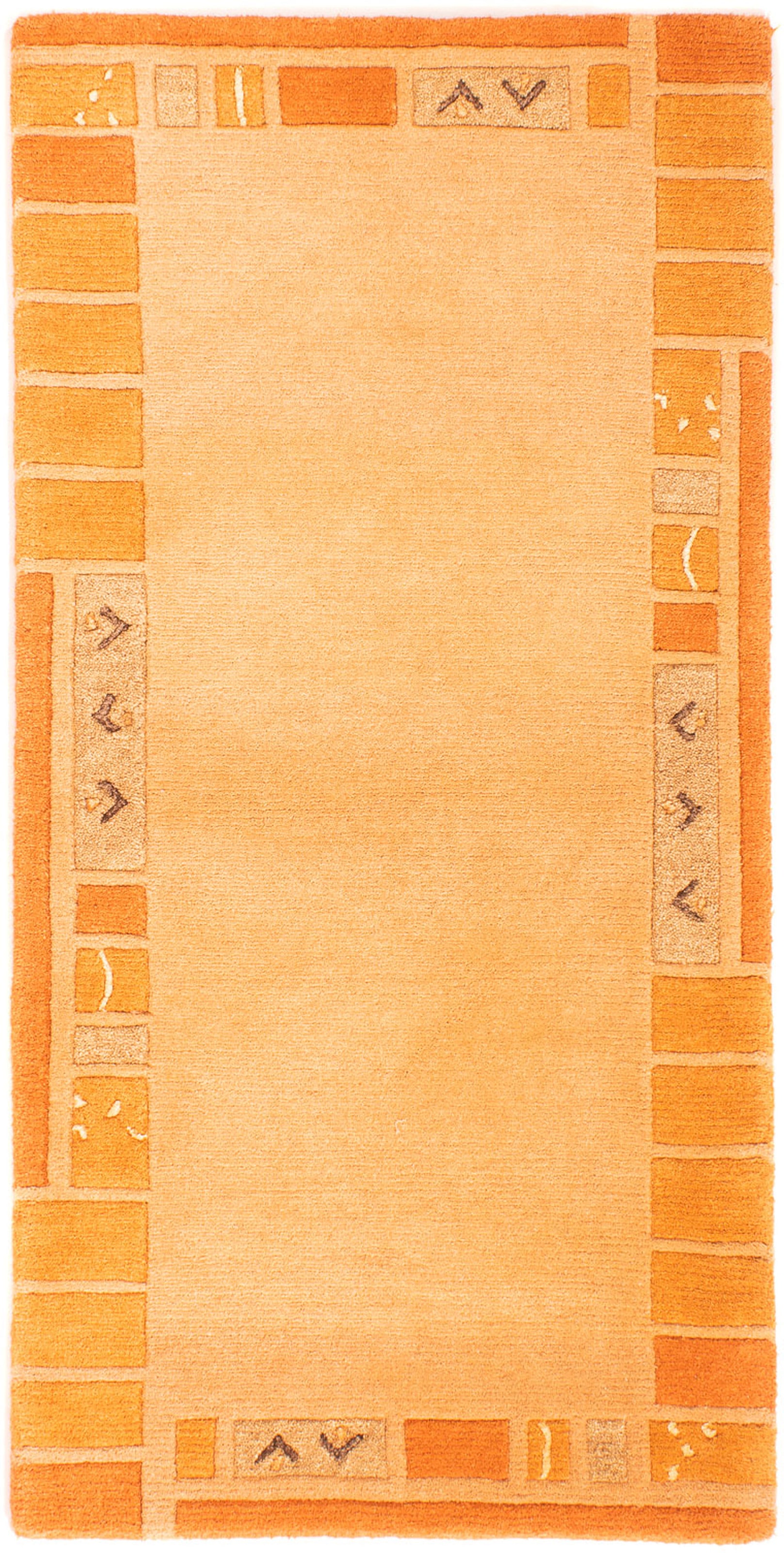 morgenland Wollteppich »Nepal - 140 x 70 cm - orange«, rechteckig, Wohnzimmer, Handgeknüpft, Einzelstück mit Zertifikat
