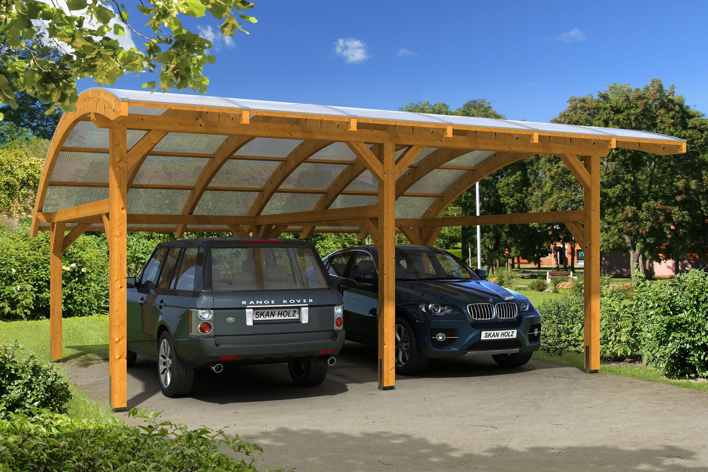 Skanholz Doppelcarport »Schwaben«, Leimholz-Fichte, 285 cm, Eiche hell, 648x630cm