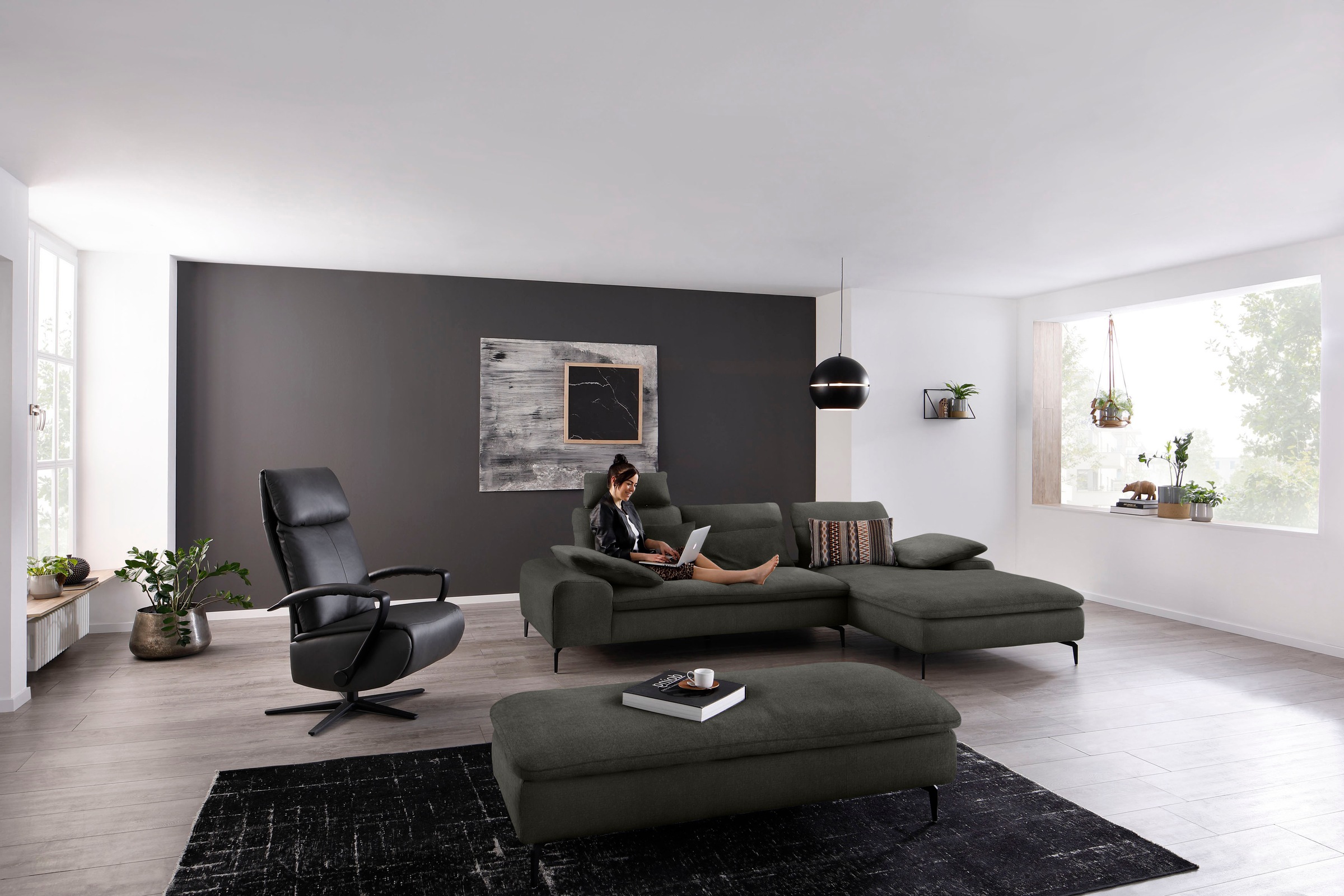 W.SCHILLIG Ecksofa »valentinoo, Designsofa, bequem, elegant und zeitlos, L-Form« inklusive Hocker, mit Sitztiefenverstellung, Breite 299 cm