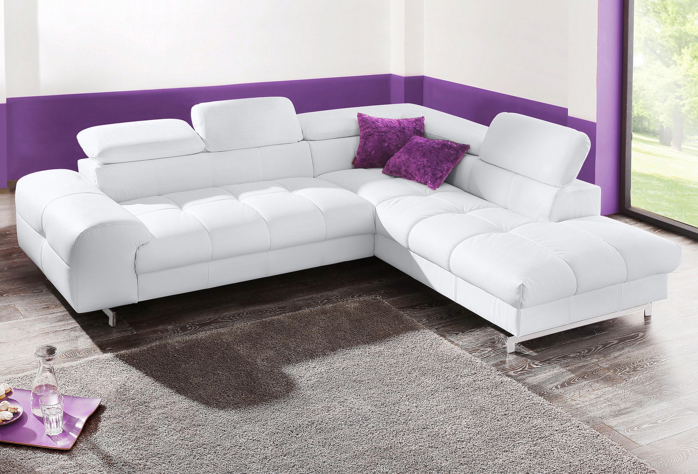 COTTA Ecksofa "Chef bequem, tolle Verarbeitungsdetails, Breite 262cm, L-Form" mit Kopfteilverstellung, edle Metallkufen, optional Schlaffunktion