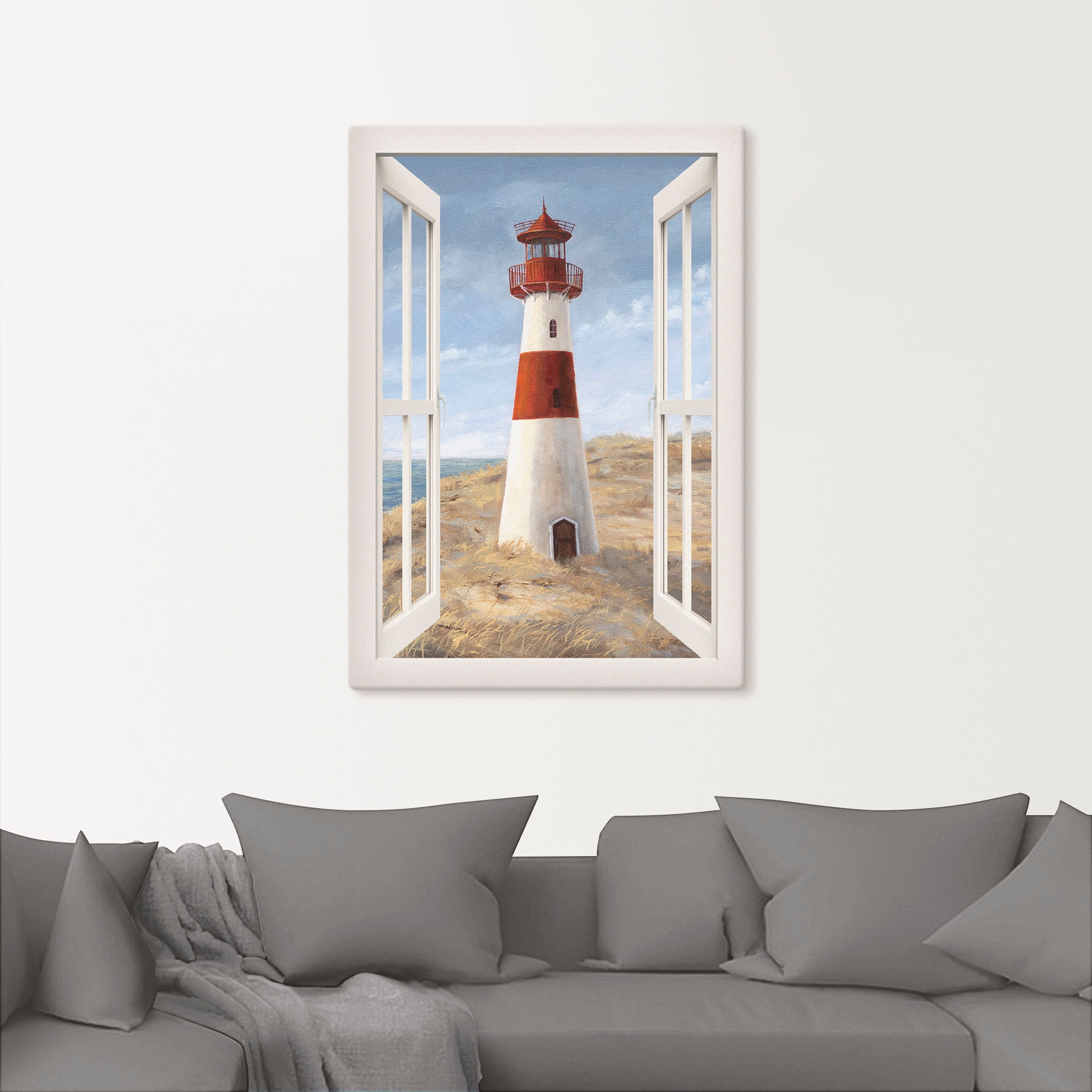 Artland Wandbild »Leuchtturm I Fensterblick«, Gebäude, (1 St.), als Alubild, Outdoorbild, Leinwandbild, Poster in verschied. Größen