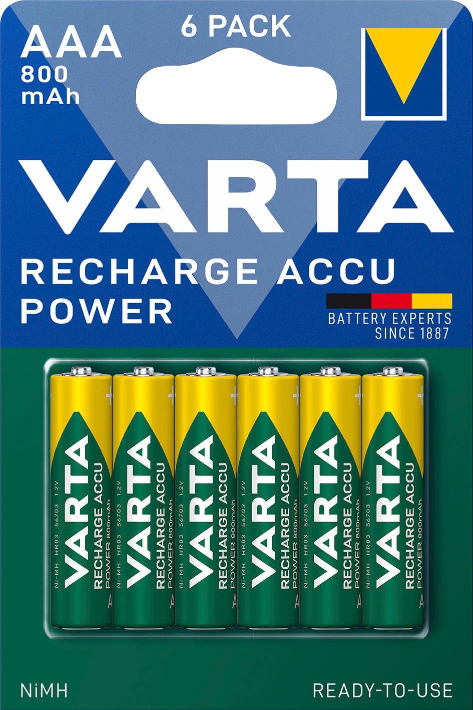 VARTA Akkupacks "Recharge Accu Recycled AAA 800 mAh", 1,2 V 800mAh, gelb, Akkumulatoren