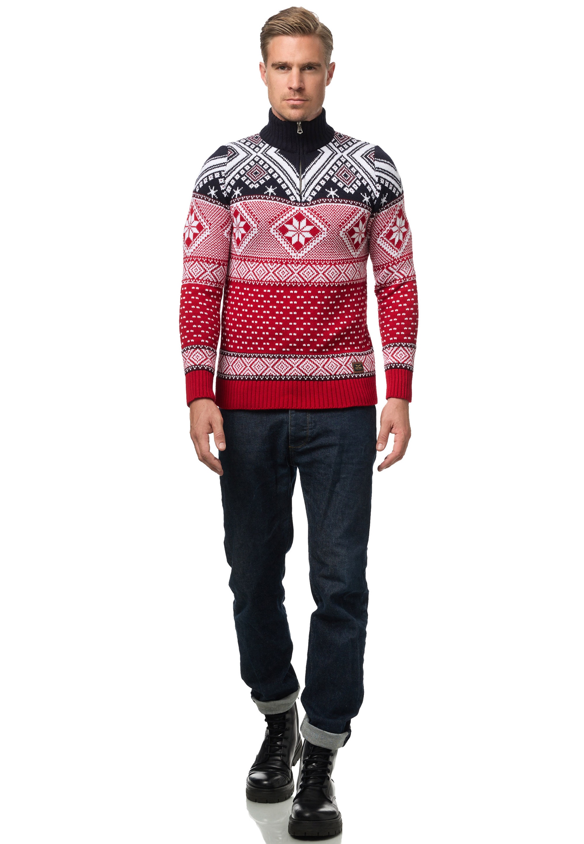 Rusty Neal Strickpullover, mit winterlichem Muster