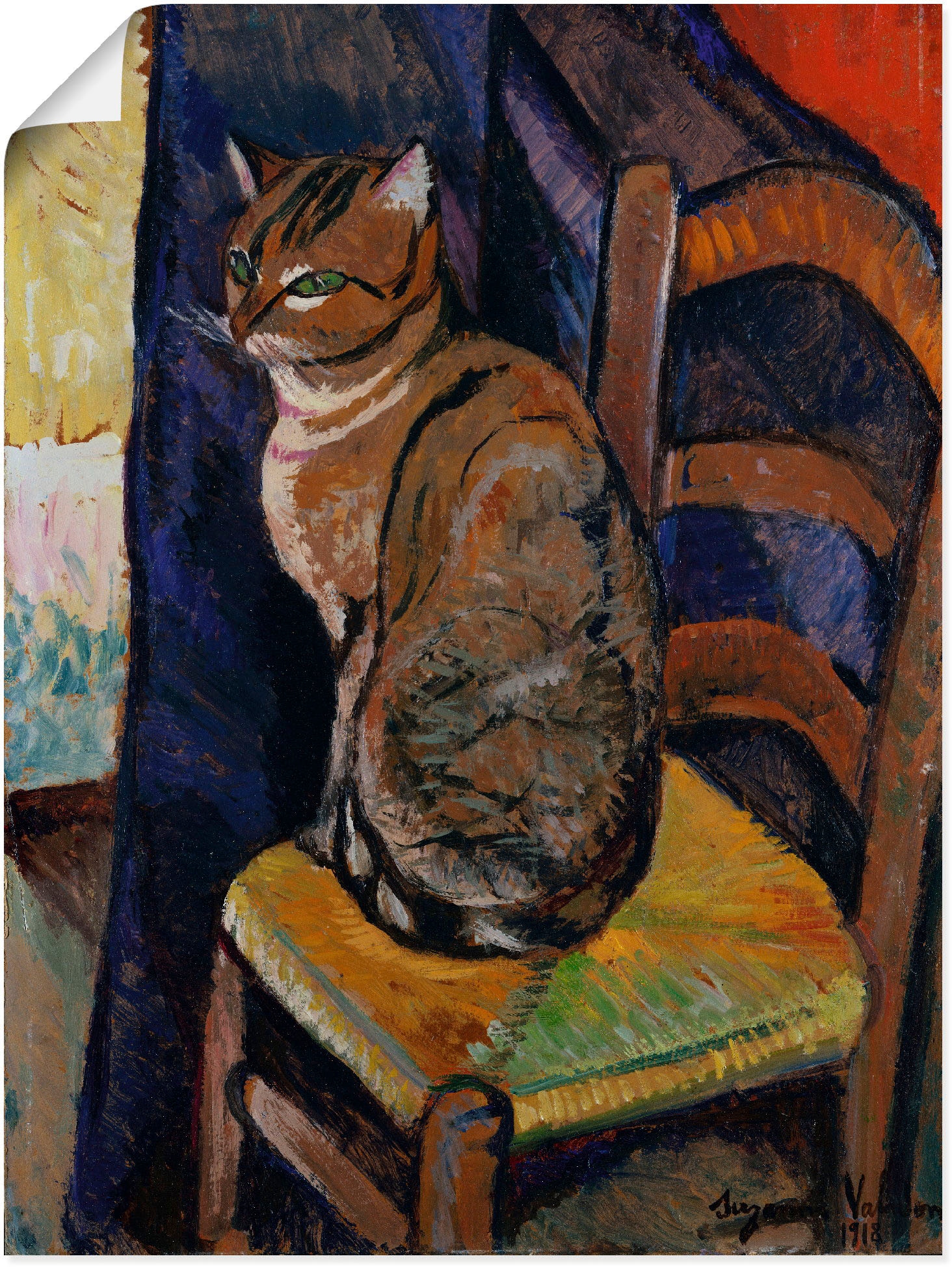 Wandbild »Skizze Stuhl sitzende Katze.«, Haustiere, (1 St.), als Leinwandbild, Poster,...