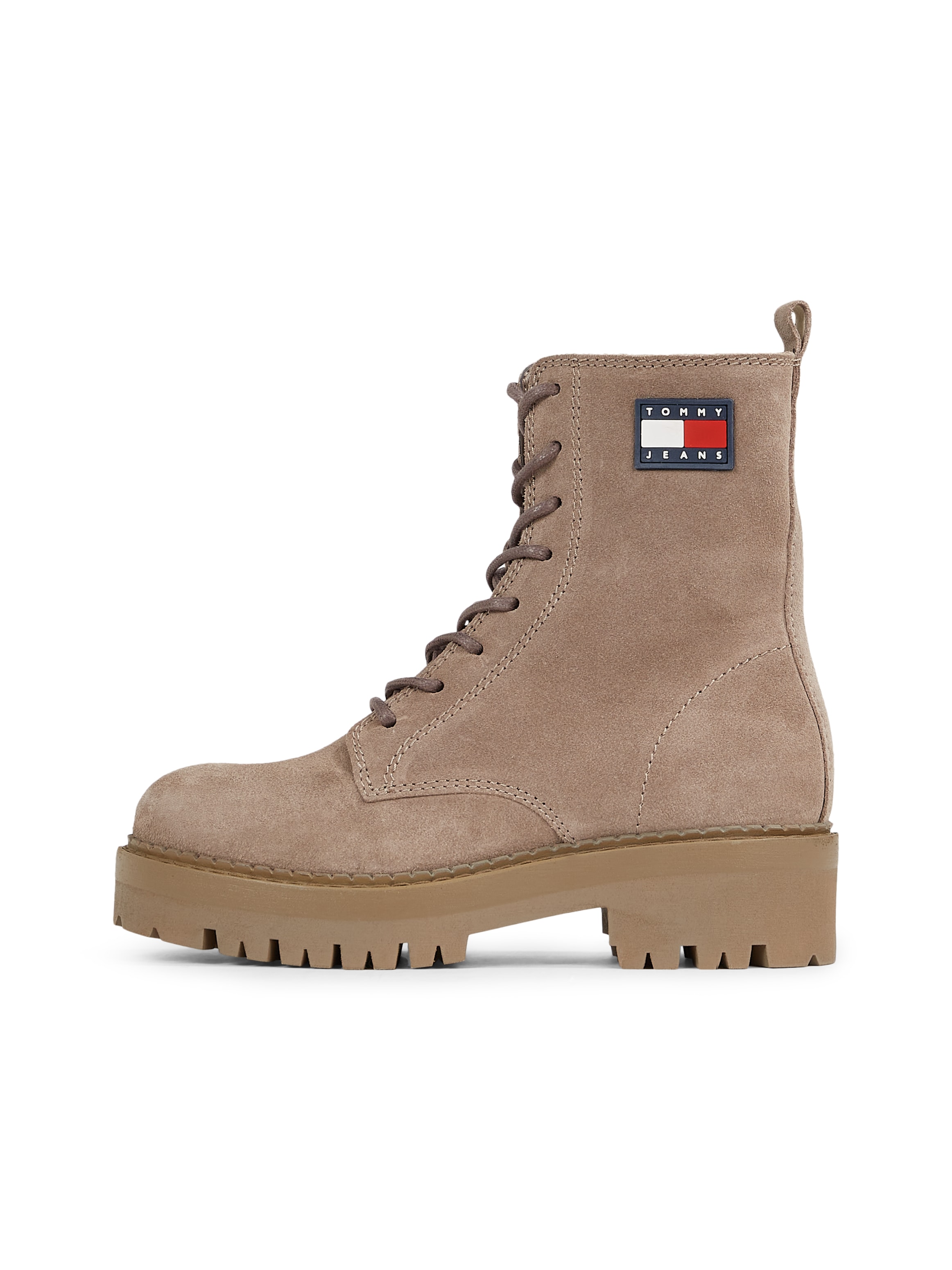 Tommy Jeans Schnürboots "TJW URBAN LACE UP SUEDE", Blockabsatz, Plateau, Schnürstiefelette, Chunky Boots mit Logoflagge