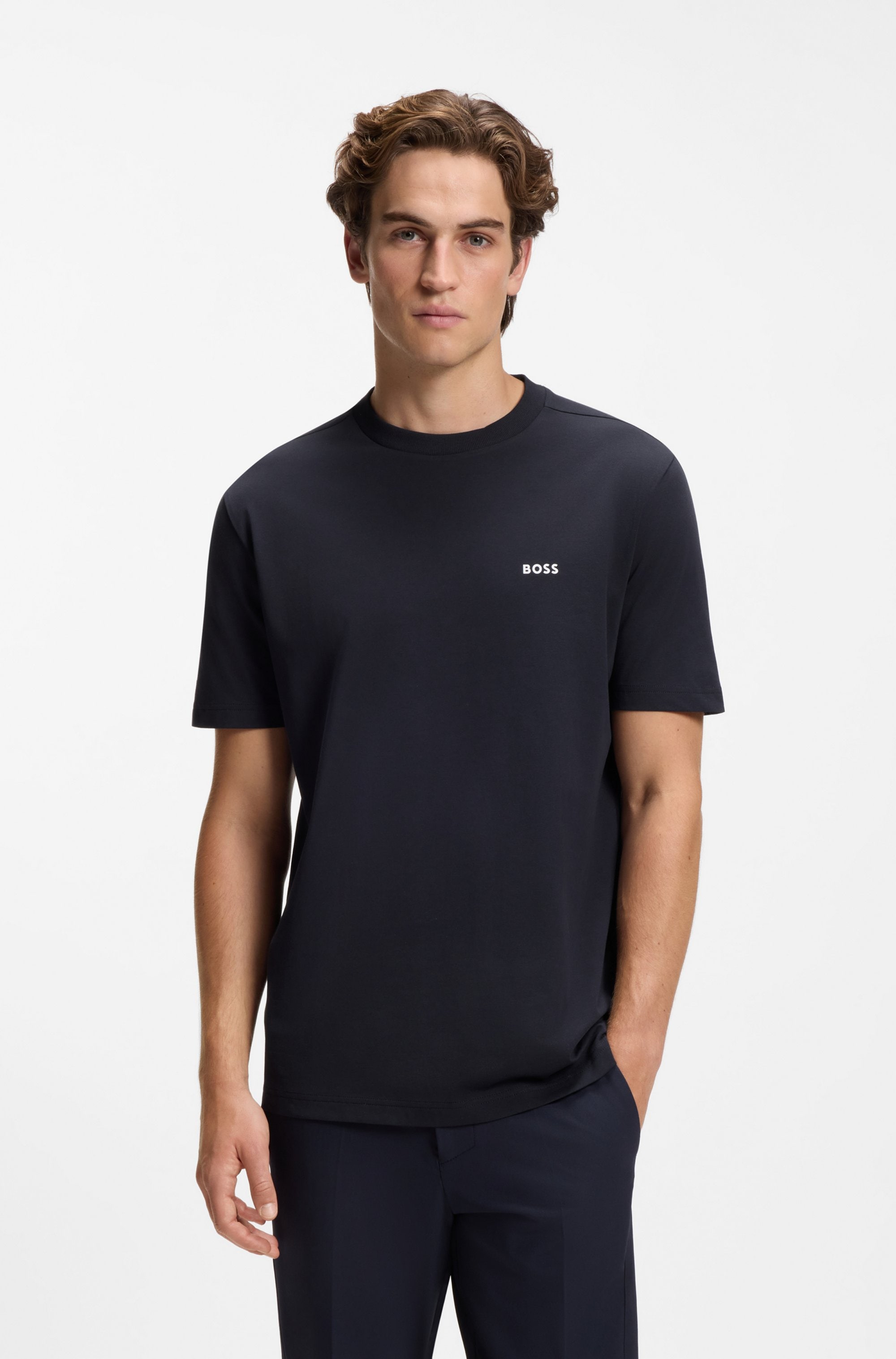 BOSS GREEN "Tee Regular Fit" Stretch Jersey Cotton, Logo on Chest, Rundhals
