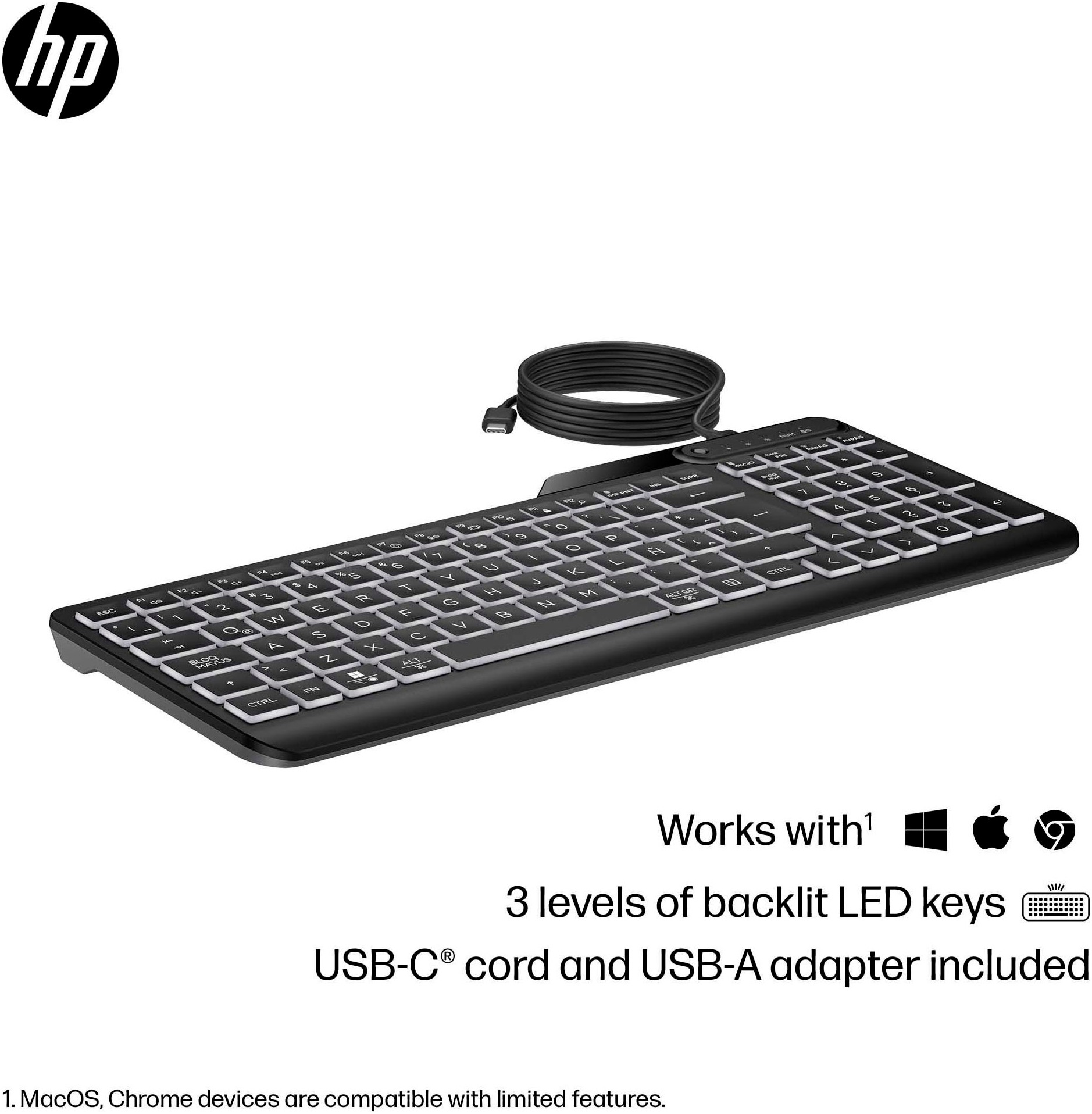 HP Tastatur »400 Backlit Wired Keyboard«, (Ziffernblock-Fn-Tasten)