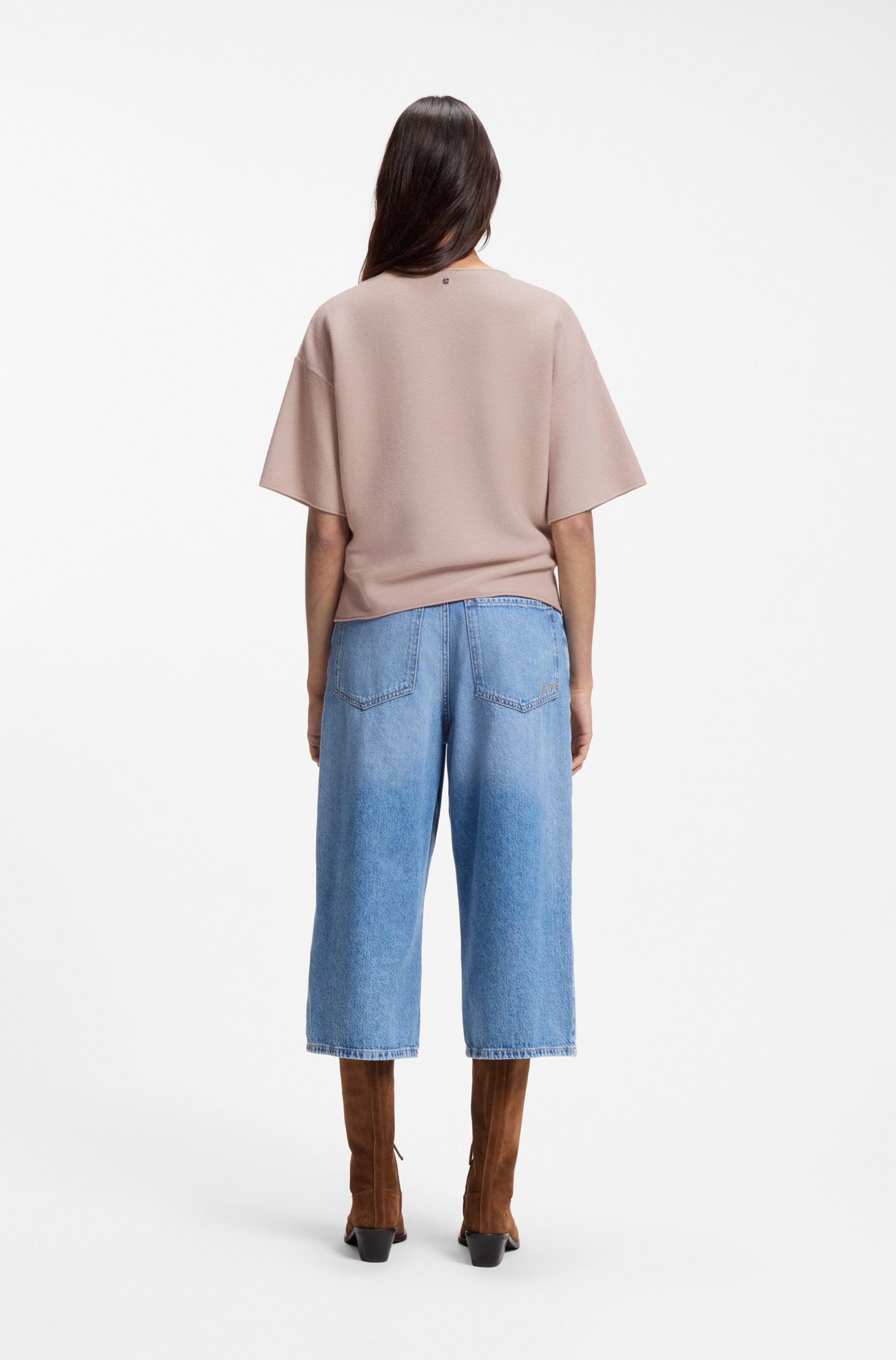 BOSS ORANGE Kurzarmpullover »Fouetta Premium Damenmode« Baumwoll-Woll-Mix, Relaxed Fit