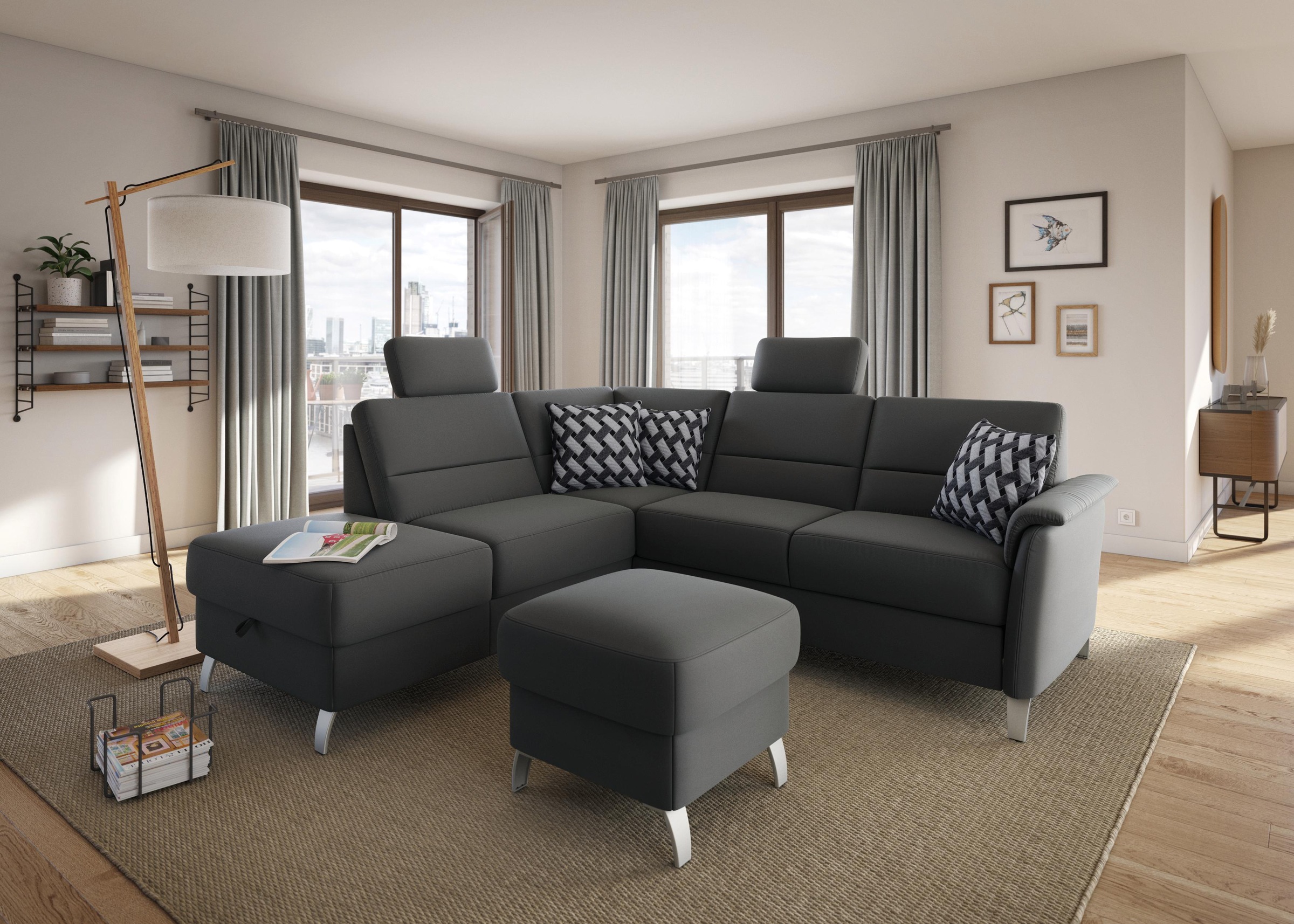 sit&more Ecksofa »Palmera L-Form«, Federkern, wahlweise mit Bettfunktion und mit/ohne Stauraum