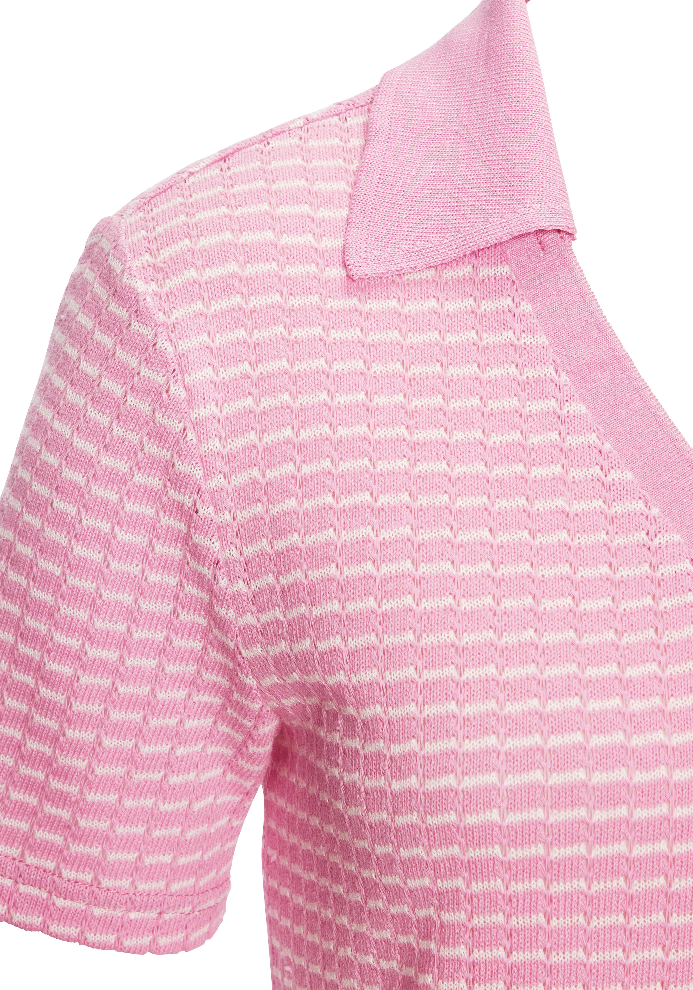 Poloshirt VIVANCE "aus strukturierter Strickqualität", Damen, Gr. 44/46, rosa (rose, creme), Strick, Obermaterial: 75% Baumwolle, 25% Polyester, gemustert, bequem, V-Ausschnitt, Shirts, schöne Strick-Qualität 3