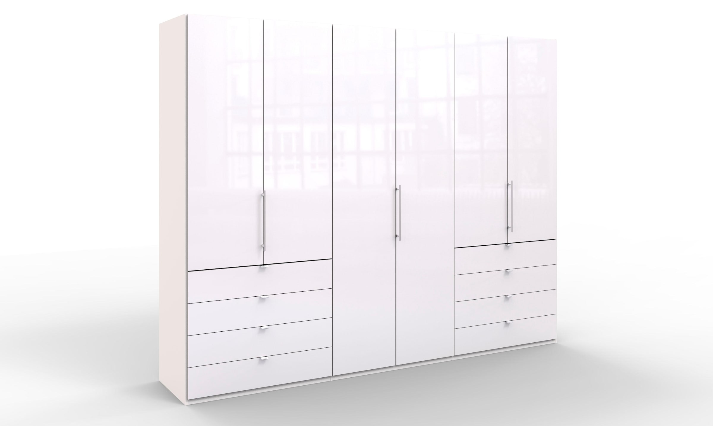 WIEMANN Falttürenschrank »Loft, hochwertige Glasfront, Metallgriffe, viel Stauraum«, (3 Breiten: 200cm/250cm/300cm, Höhe: 236cm), Qualität trifft edles Design, 8 Schubkästen, 6 Türen