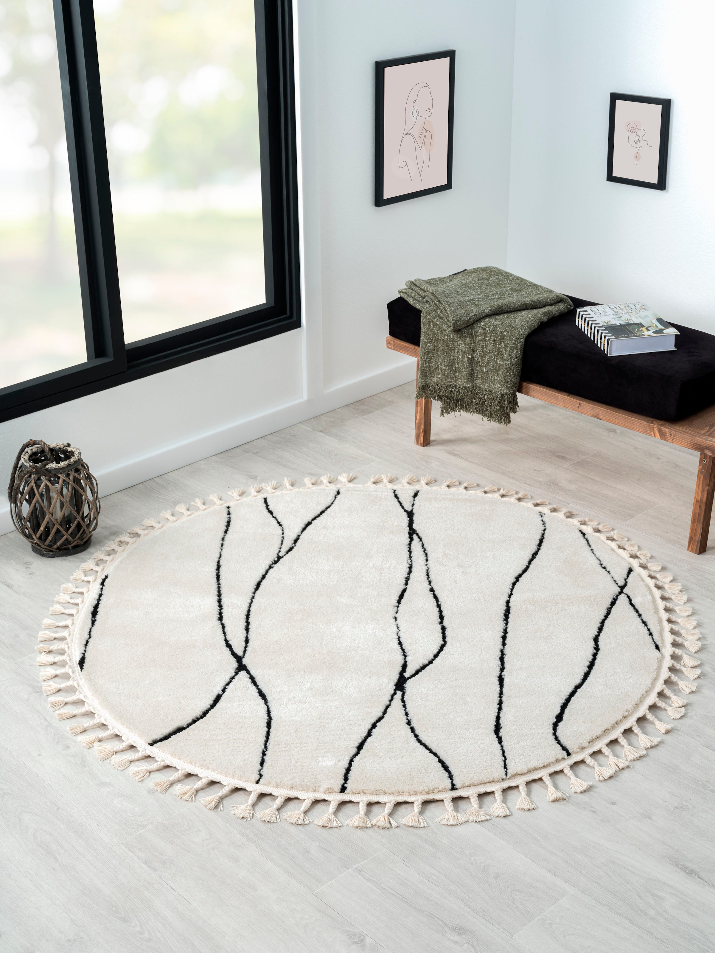 Myflair Möbel & Accessoires Hochflor-Teppich »Moroccan Handwrite«, rund,  modern, marokkanisches Design, flauschig weich durch Hochflor | BAUR