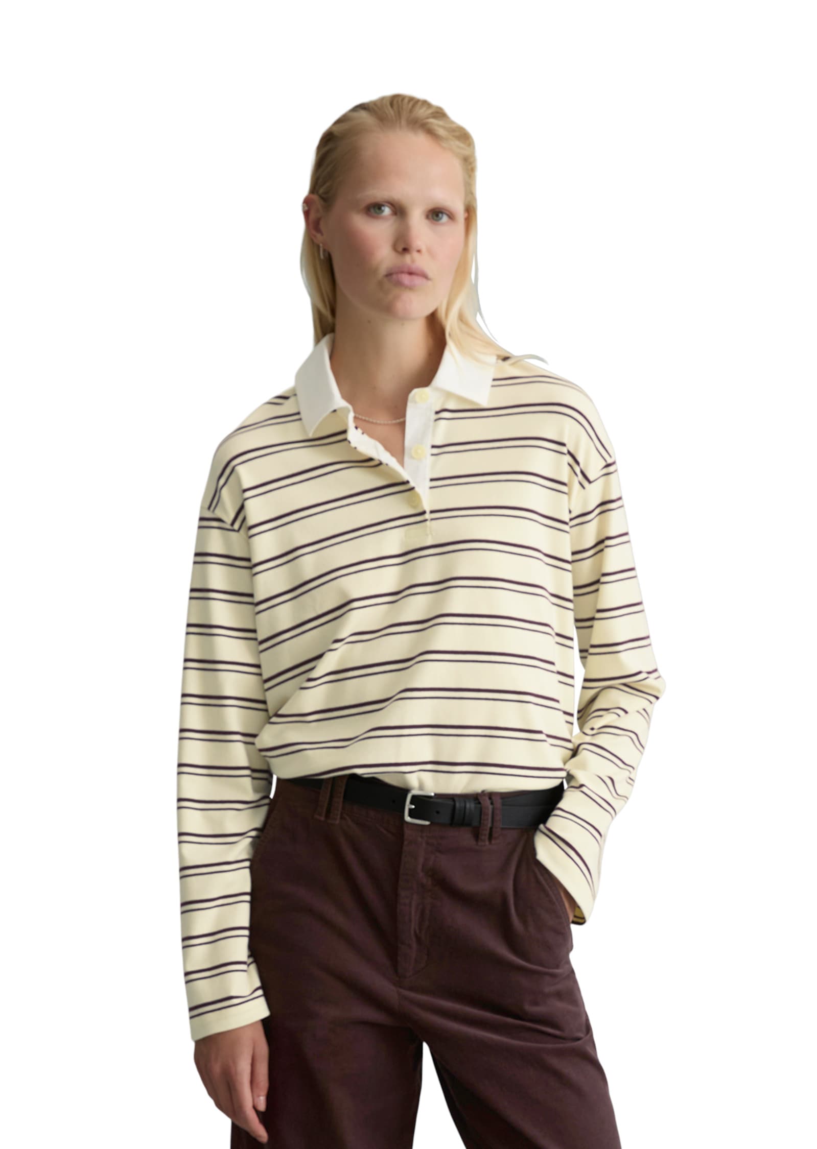 Marc OPolo DENIM Langarm-Poloshirt "aus gestreiftem Heavy Jersey"