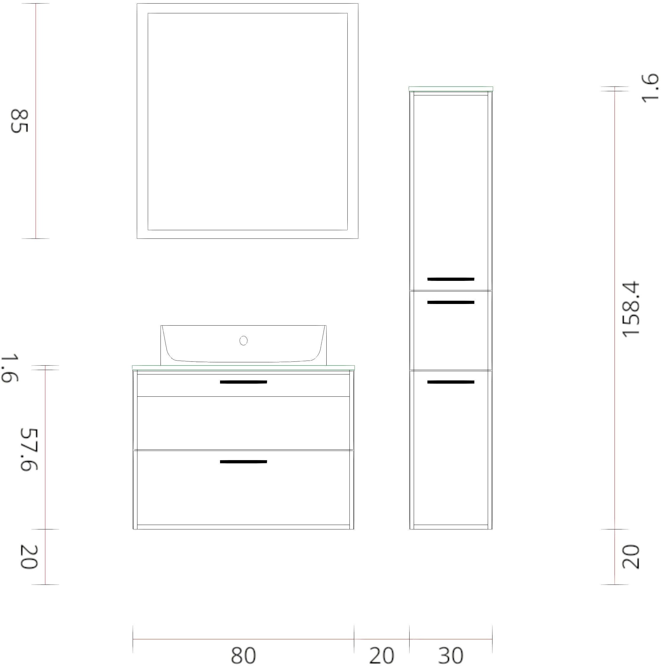 nobilia® elements Badmöbel-Set, (3 St.), Badblock mit Flächenspiegel und Beimöbel