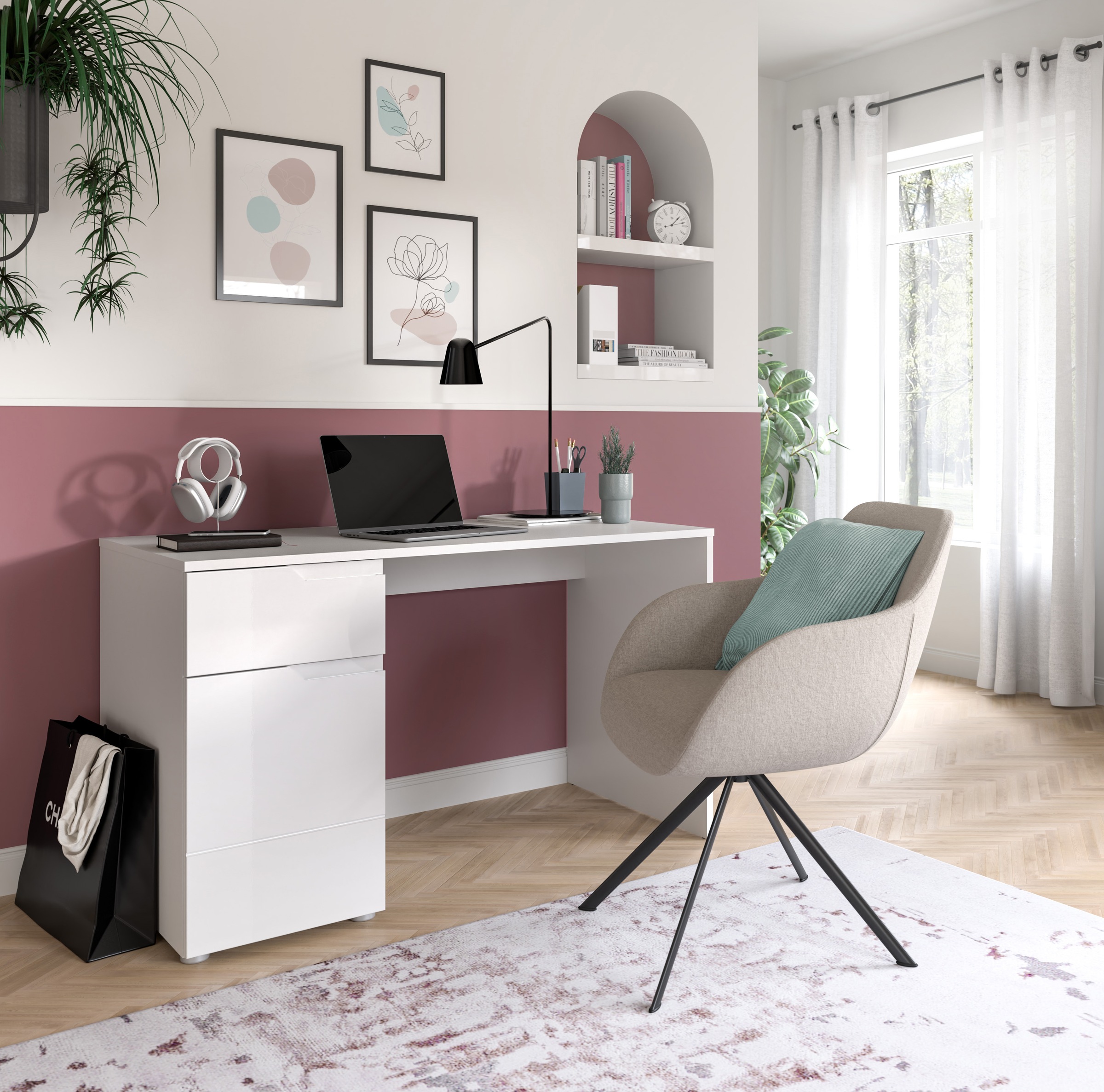 Home affaire Schreibtisch "CAPRI, 1 Schubkasten & 1Tür inkl. eingefasster G günstig online kaufen