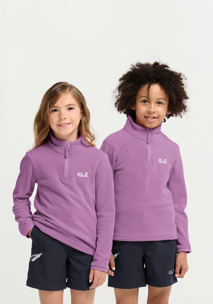 Jack Wolfskin Stehkragenpullover "TAUNUS 100 HZ K" Kinder-Fleecepullover, Halfzip-Reißverschluss, Stehkragen
