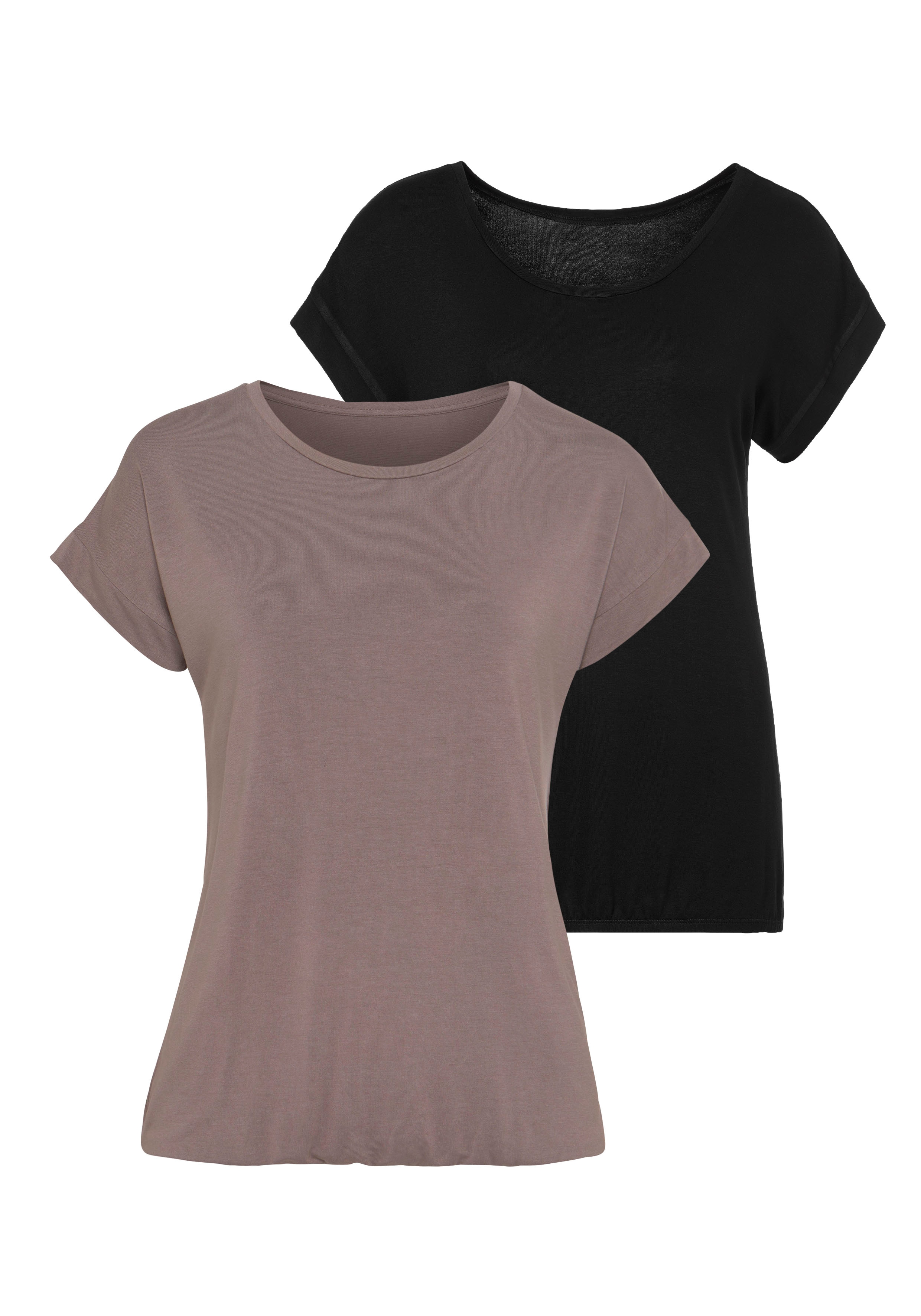 Vivance Kurzarmshirt "mit Gummizug im Bund" 2er-Pack, aus elastischem Viskose Jersey, sommerlich leicht